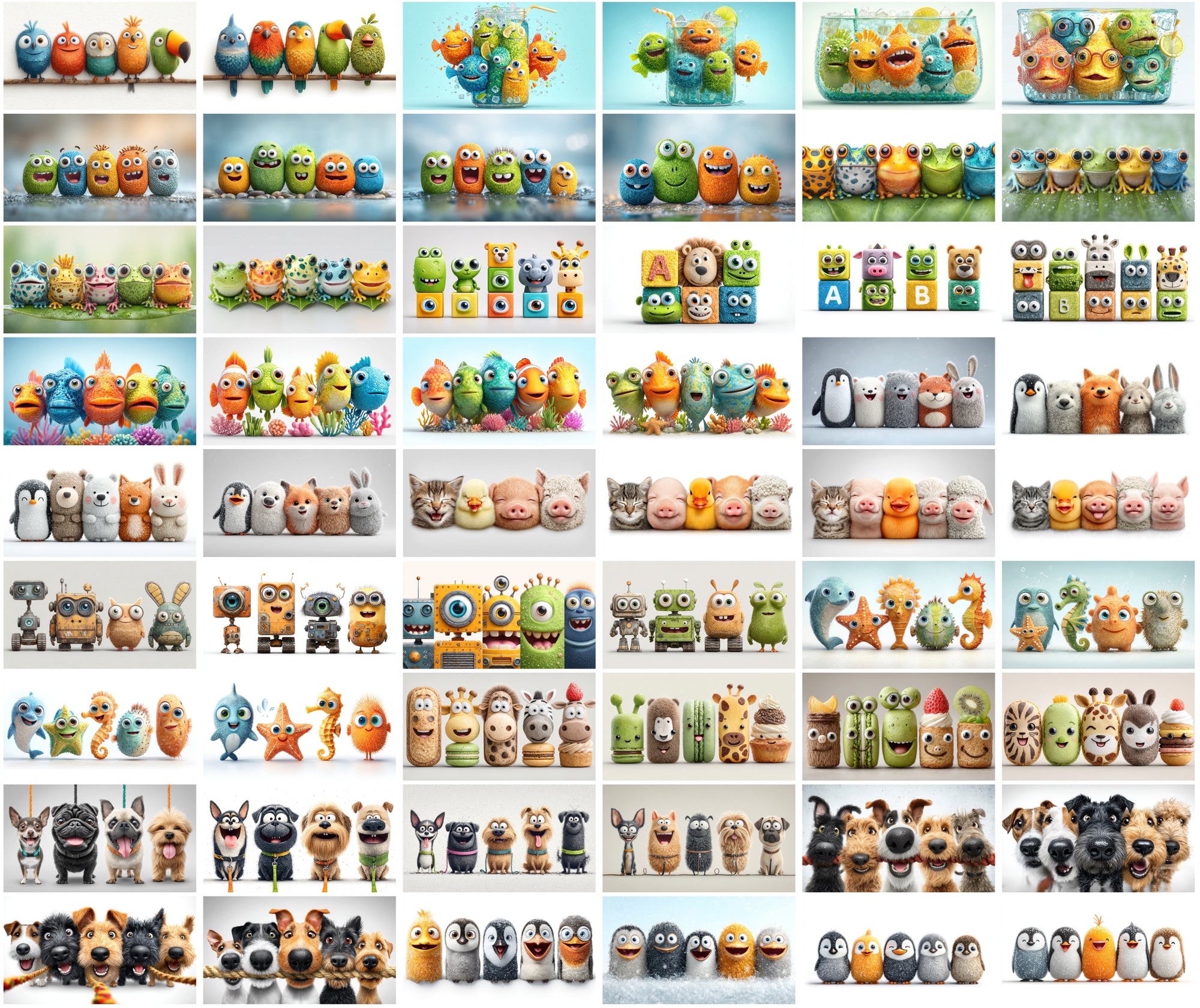 610 Funny Animal Friends Clipart – High-Resolution 3D Caricature JPGs with Commercial License
