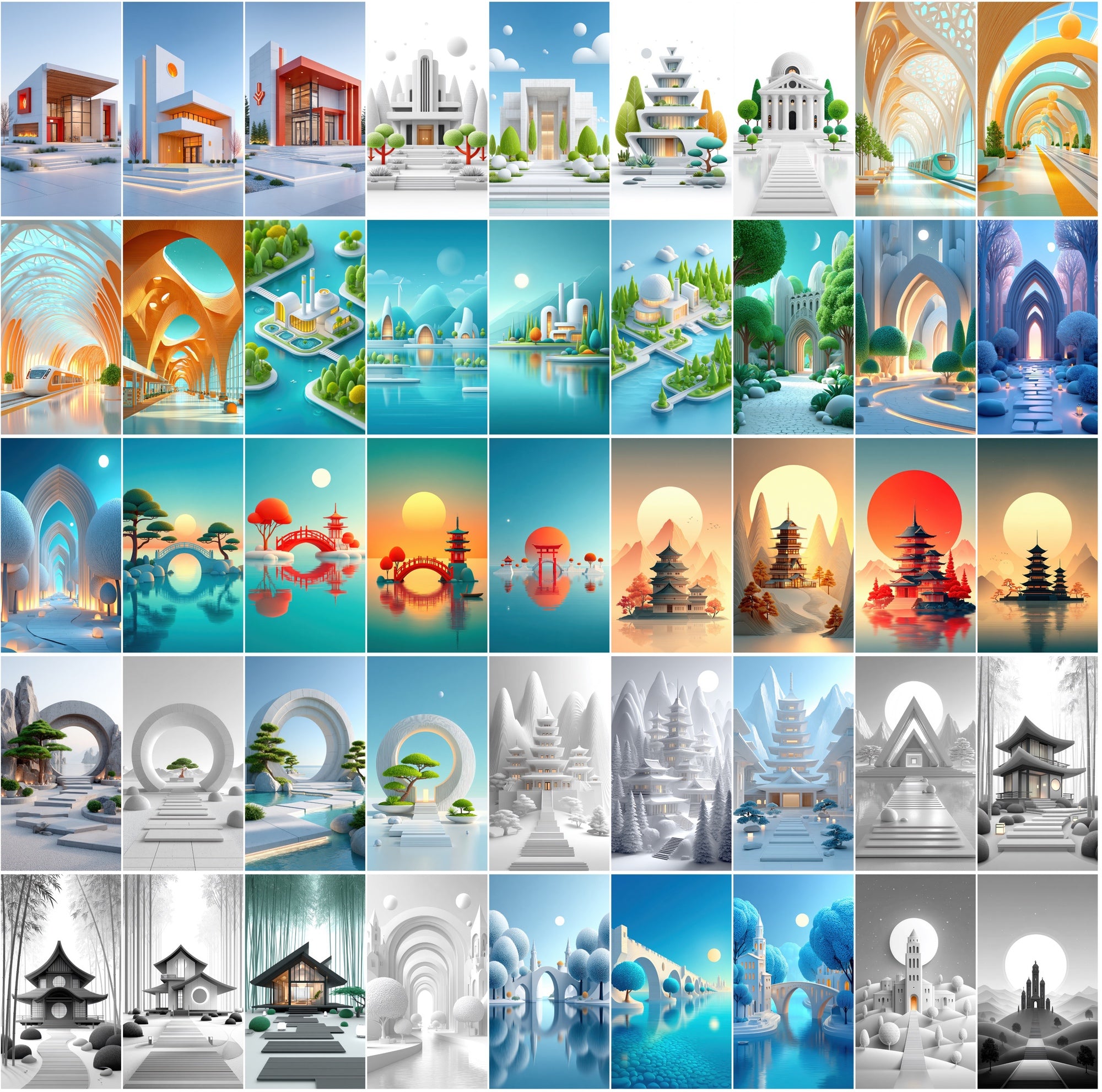 623 Minimalist Architecture & Zen Landscapes – High-Res JPG Art Collection