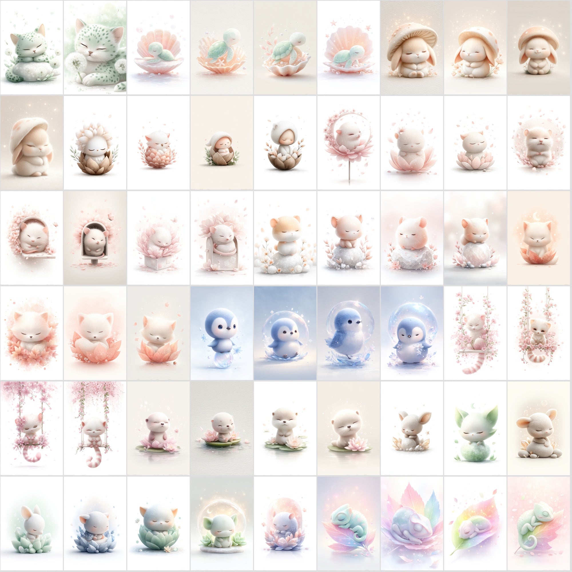 480 Watercolor Baby Animal Clipart, Dreamy Nursery Art Bundle, Pastel Illustrations, Commercial Use JPG