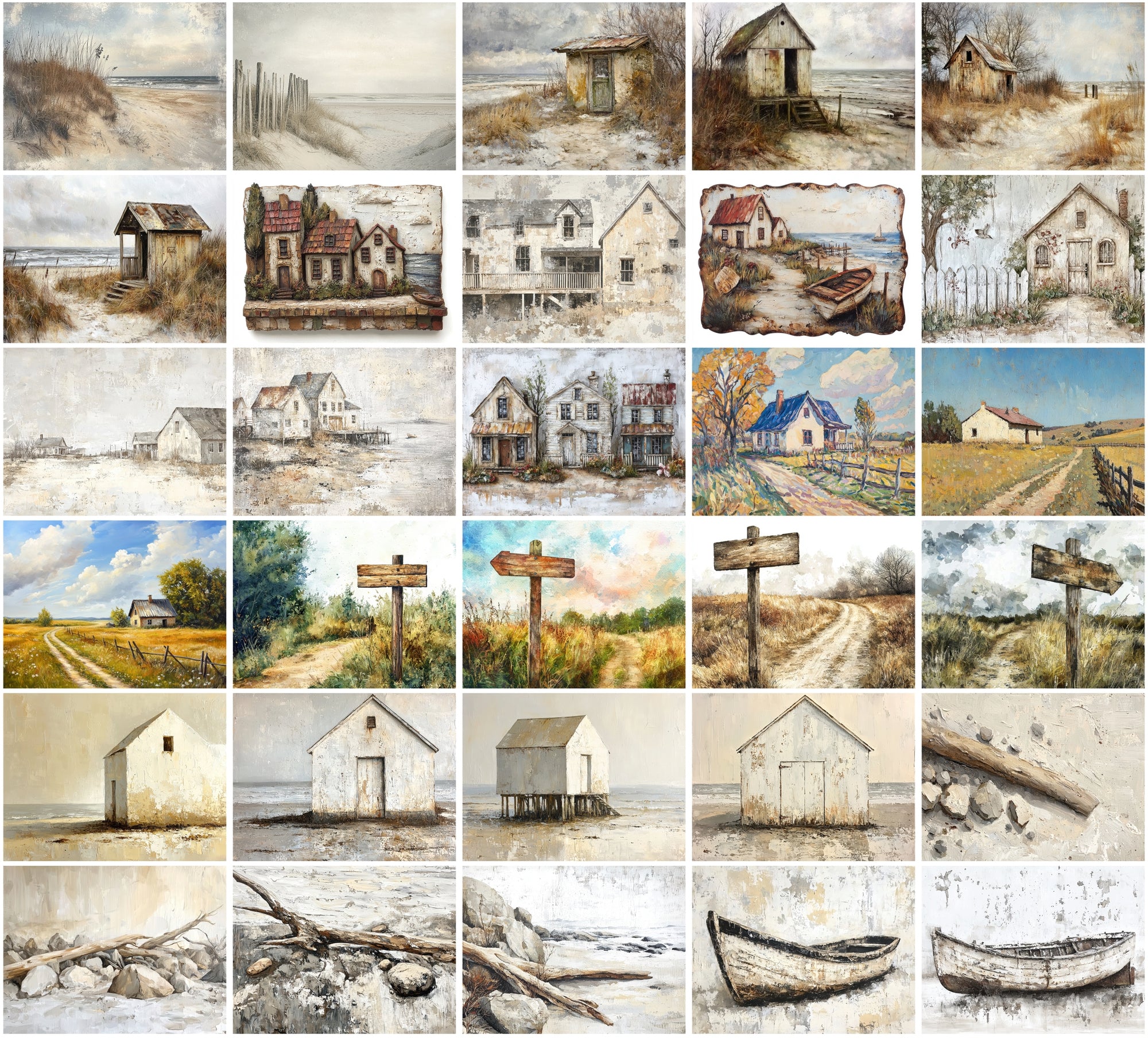 Rustic House Art Bundle - 310 JPG Images, Vintage Farmhouses & Beach Huts