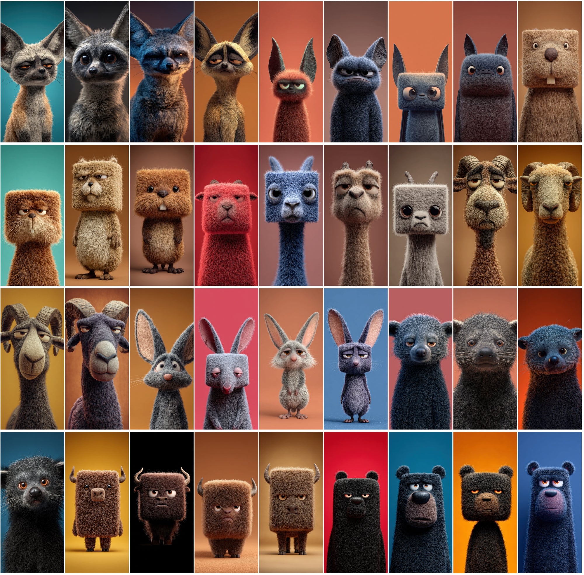 615 Tired Square-Headed Animals Clipart – 3D Cute Animal Bundle