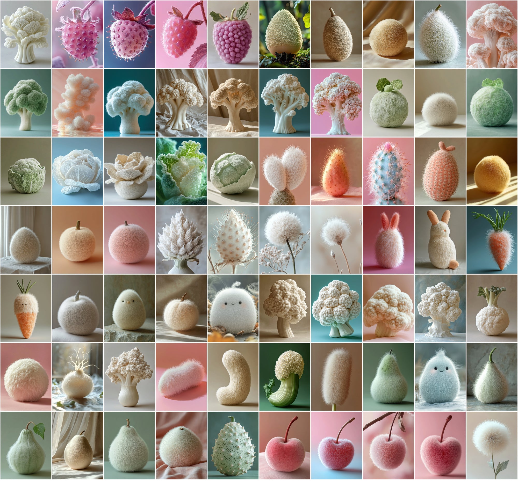 750 Fluffy Fruits & Vegetables Digital Images | Kawaii Food Clipart
