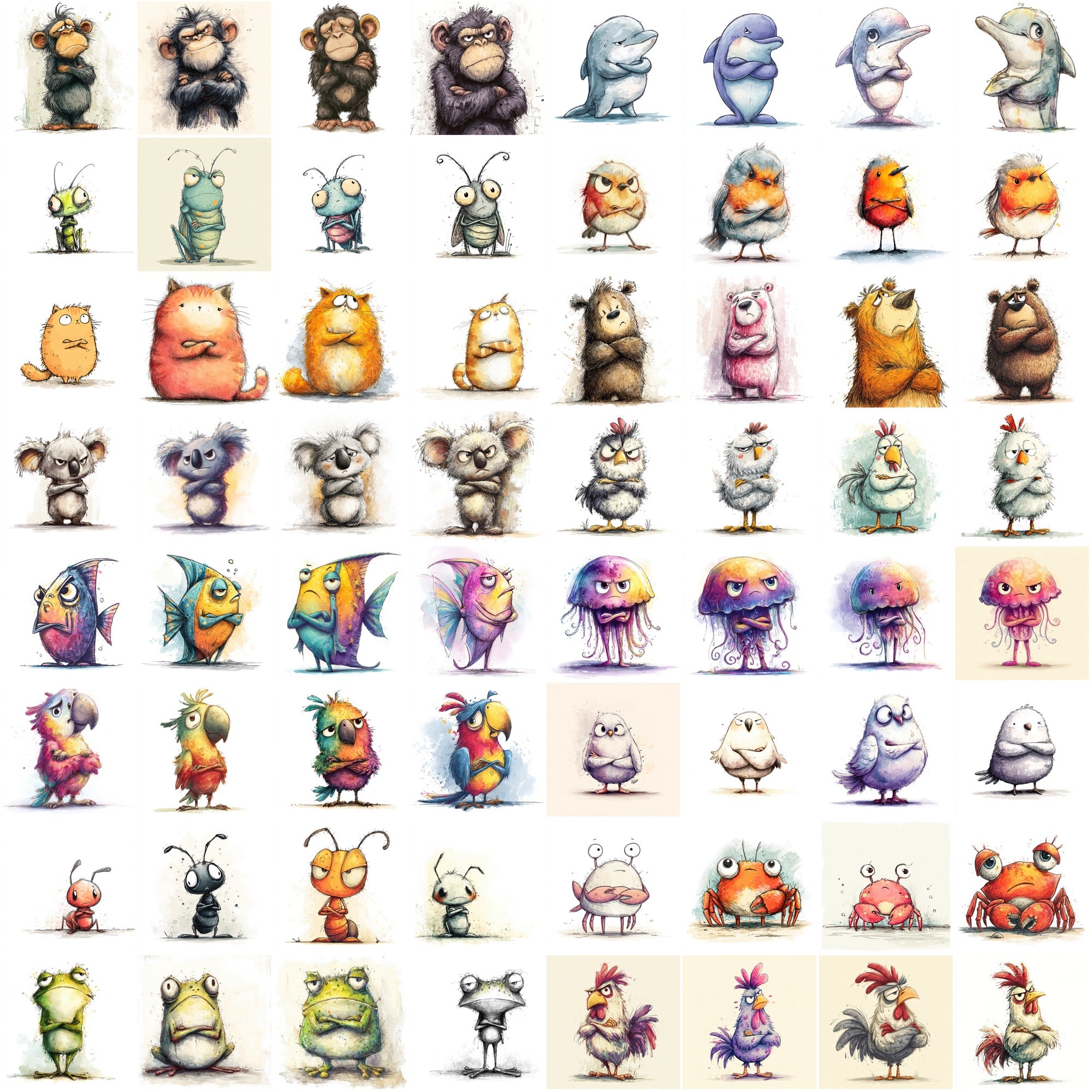 600 Irritated & Angry Cartoon Animal Illustrations – Cute Adorable Characters