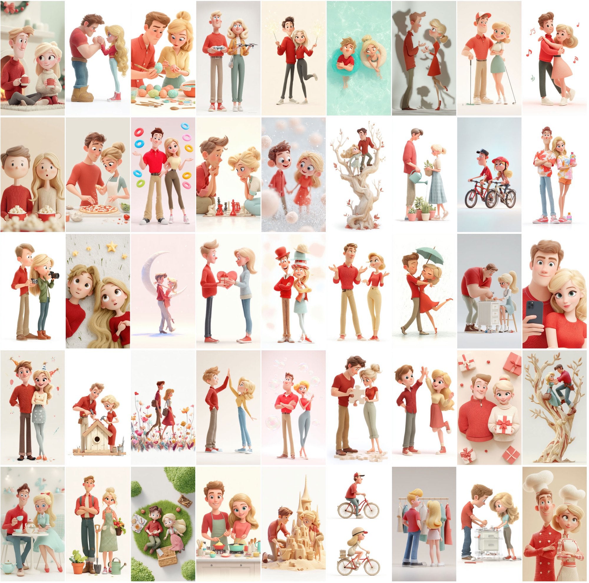 430 Cute Couple Illustrations – Pastel 3D Style