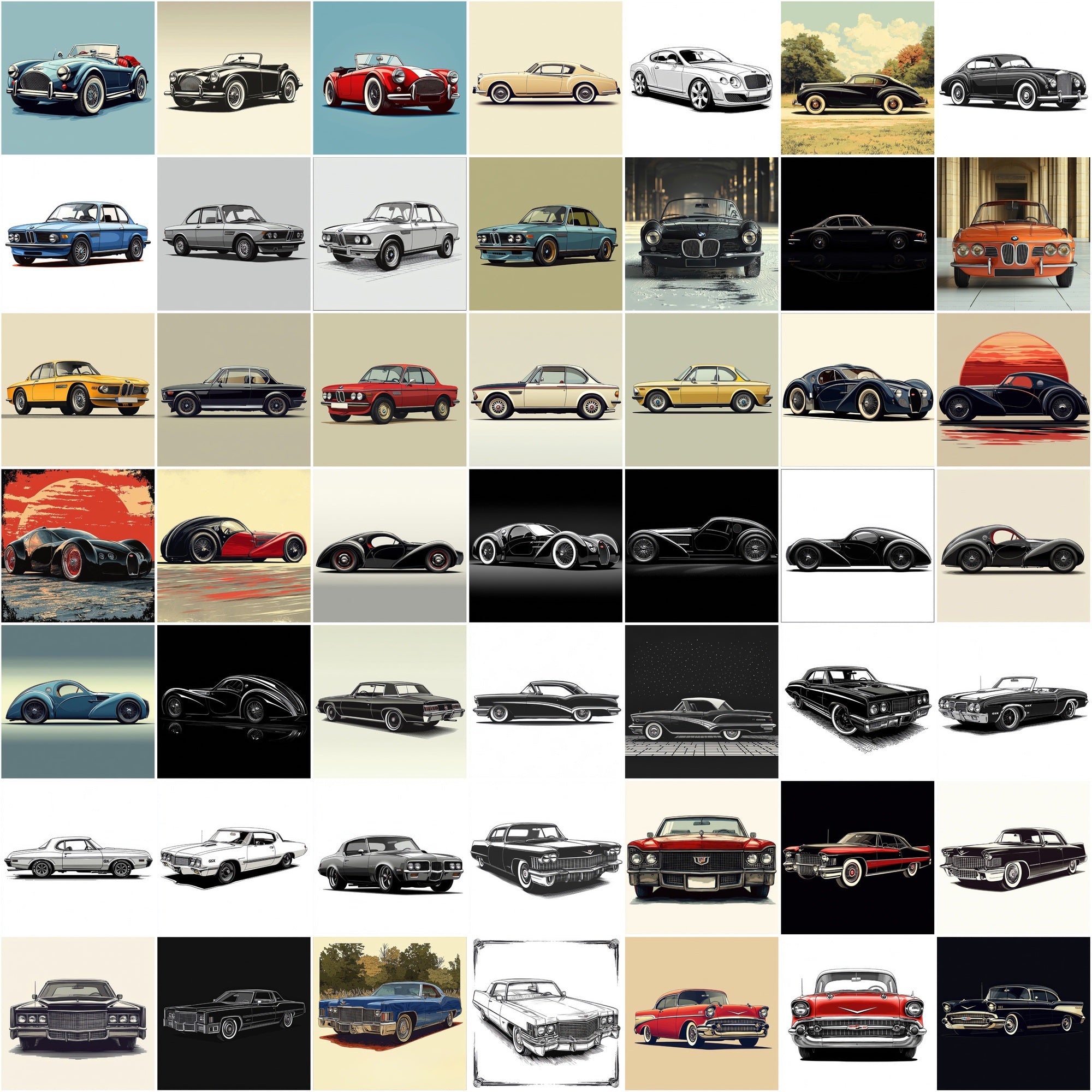 530 Classic Car Illustration Images β High-Res Retro Style JPGs with Commercial License