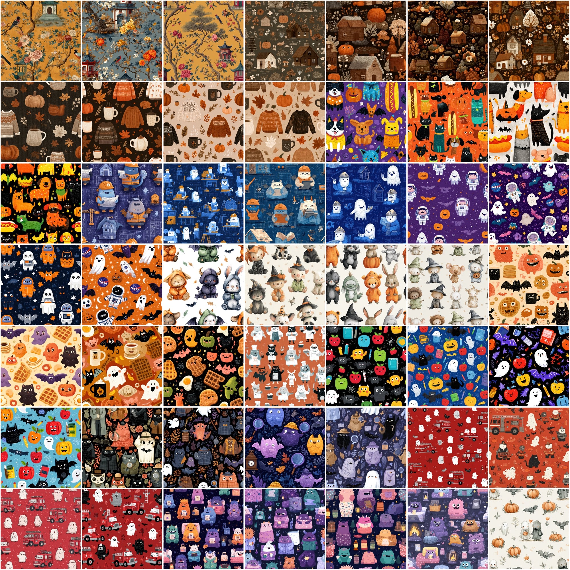 580 Seamless Halloween Patterns | Cute & Spooky JPG + PAT Files | Commercial Use