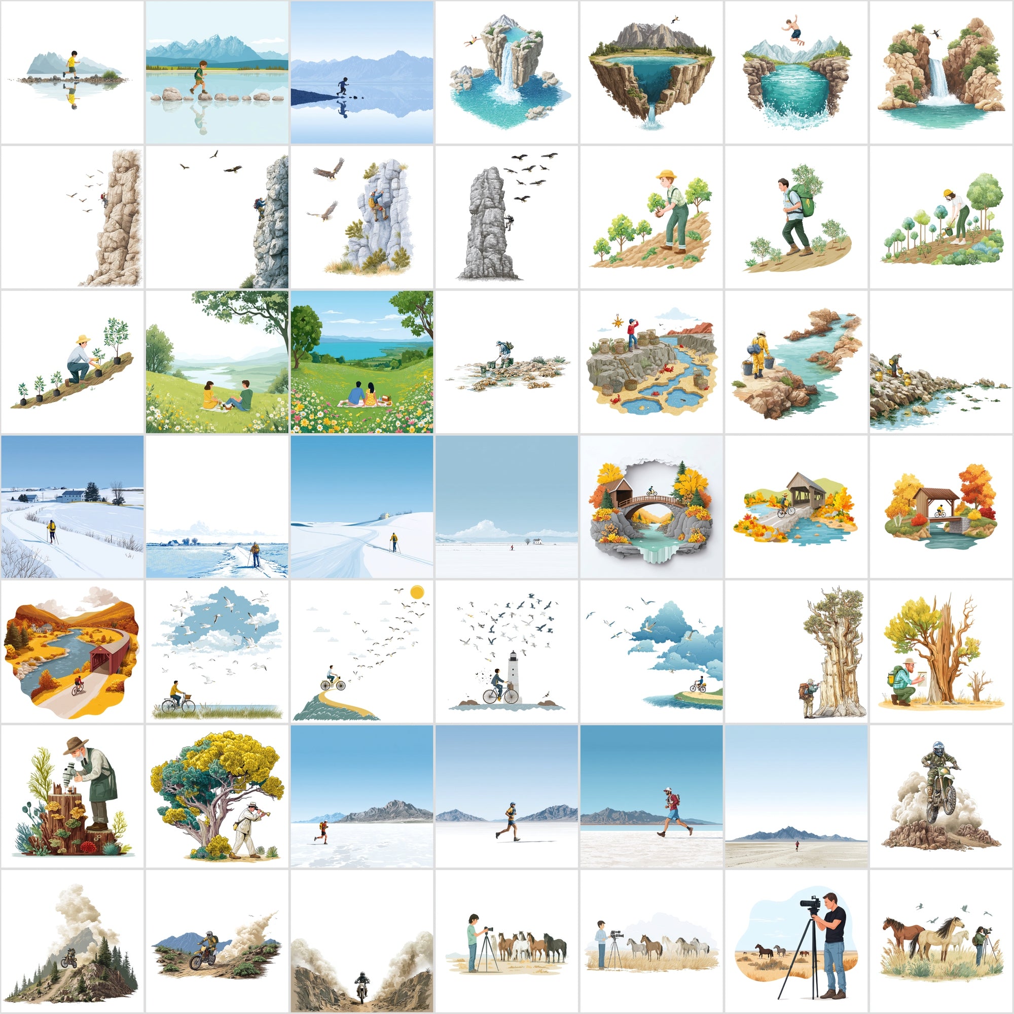 485 Outdoor Adventure Illustrations Bundle | Nature Scenes Digital Art Collection