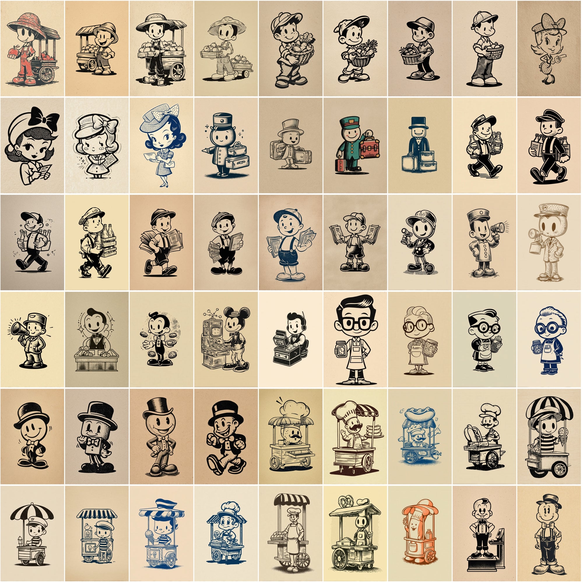 580 Retro Cartoon Mascots – Vintage 1950s-Inspired Clipart for T-Shirts & Crafts