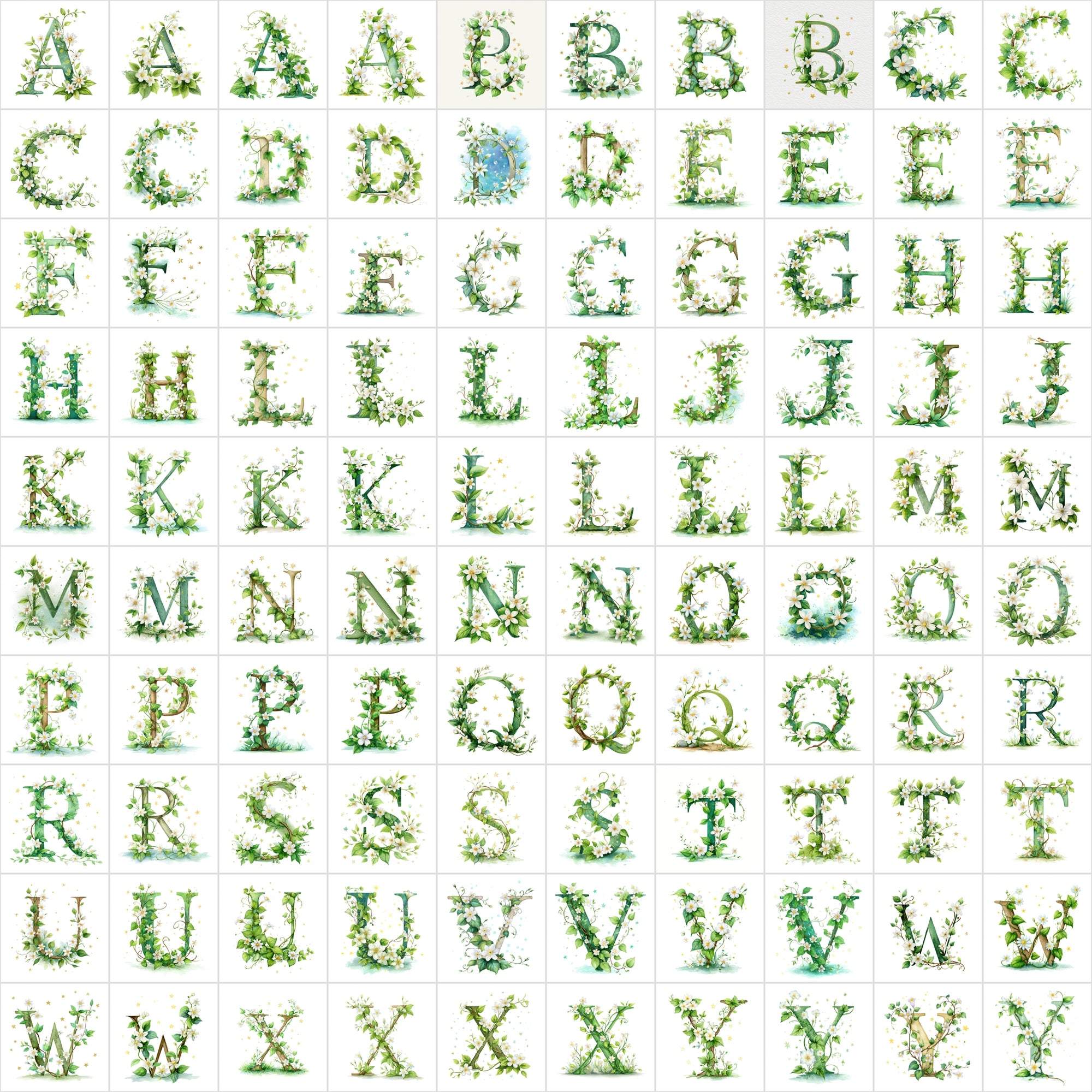 1040 Watercolor Floral Letters – Nature-Inspired Alphabet Clipart