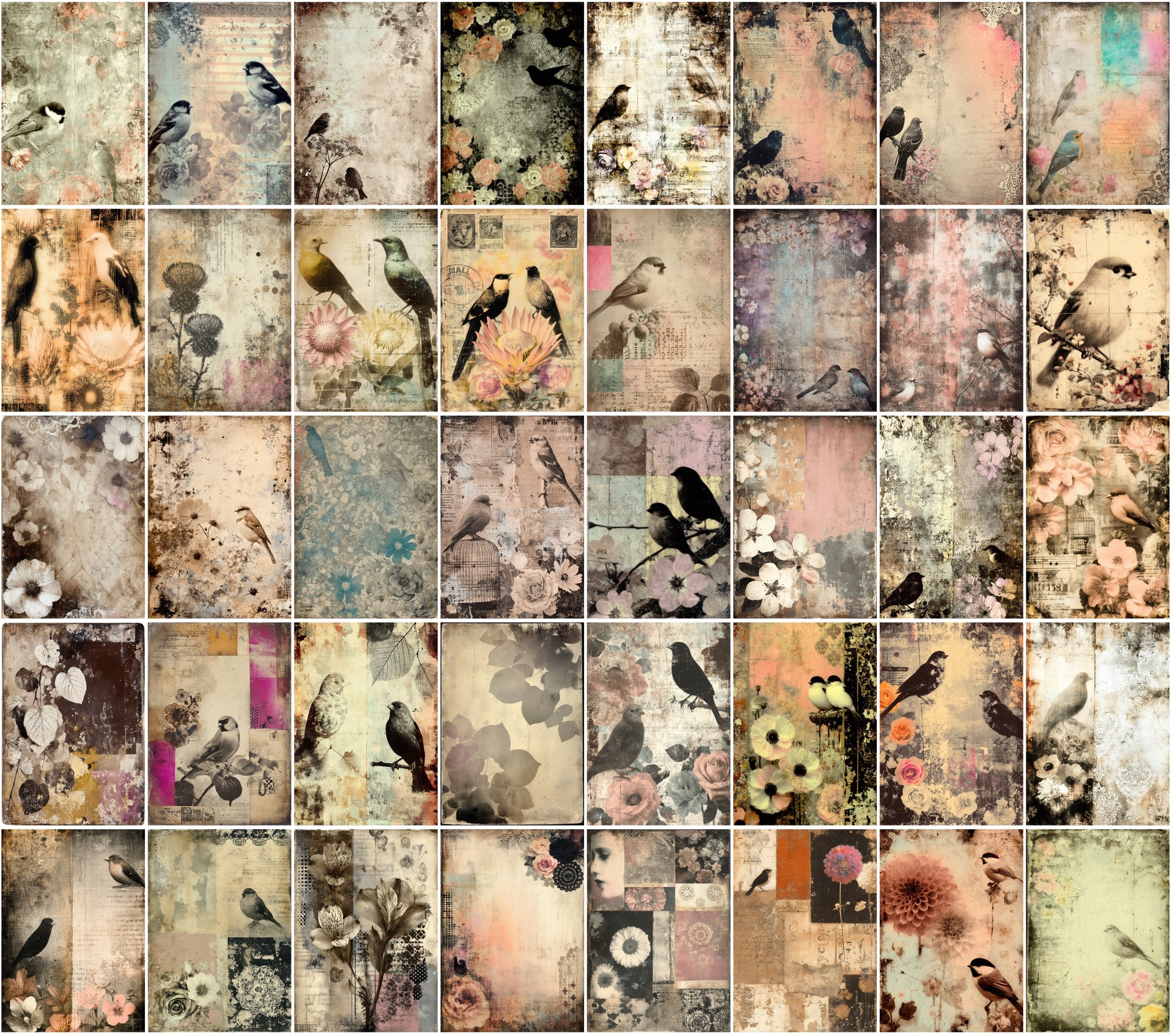 580 Vintage Backgrounds – Elegant Floral & Bird Patterns