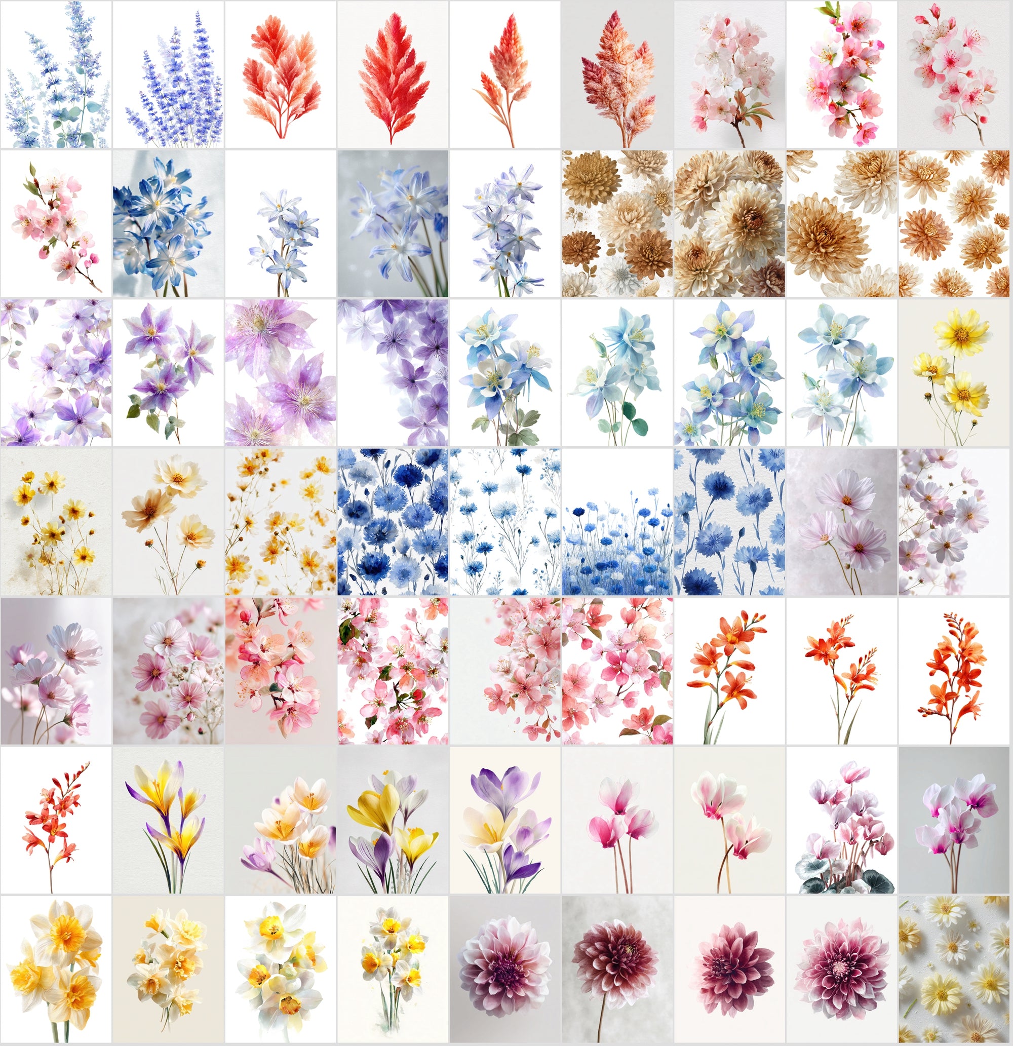 620 Watercolor Floral Images Bundle | Commercial Use Digital Clipart | High Resolution Botanical Graphics
