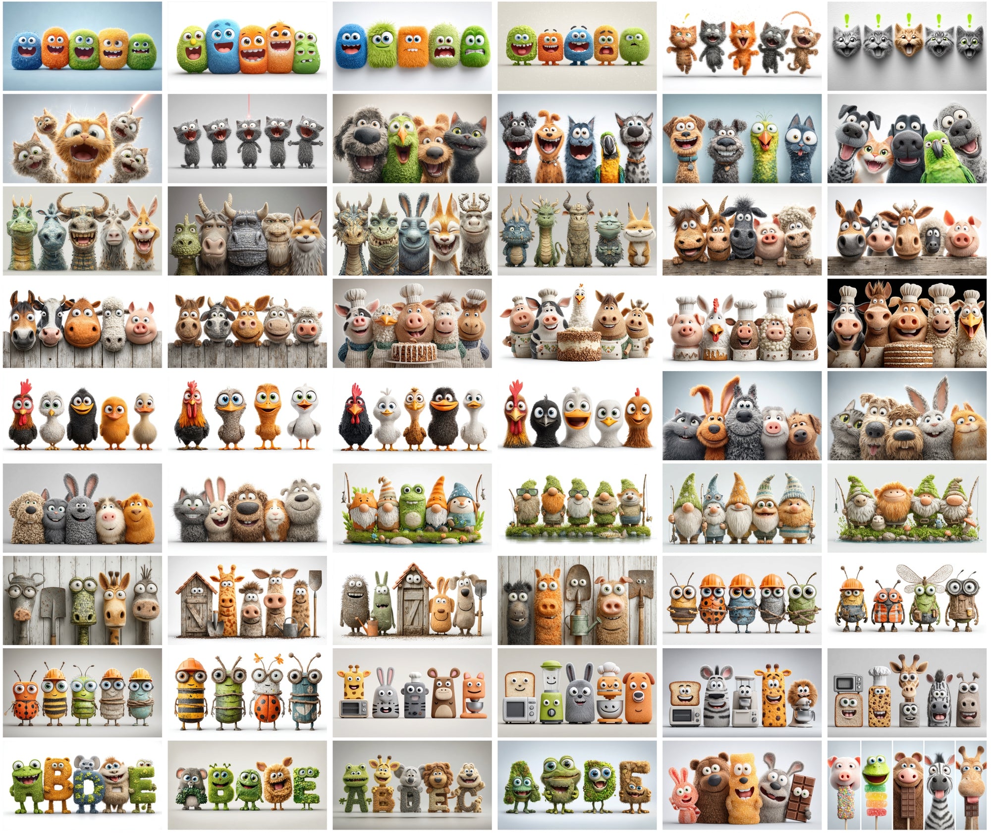 610 Funny Animal Friends Clipart – High-Resolution 3D Caricature JPGs with Commercial License