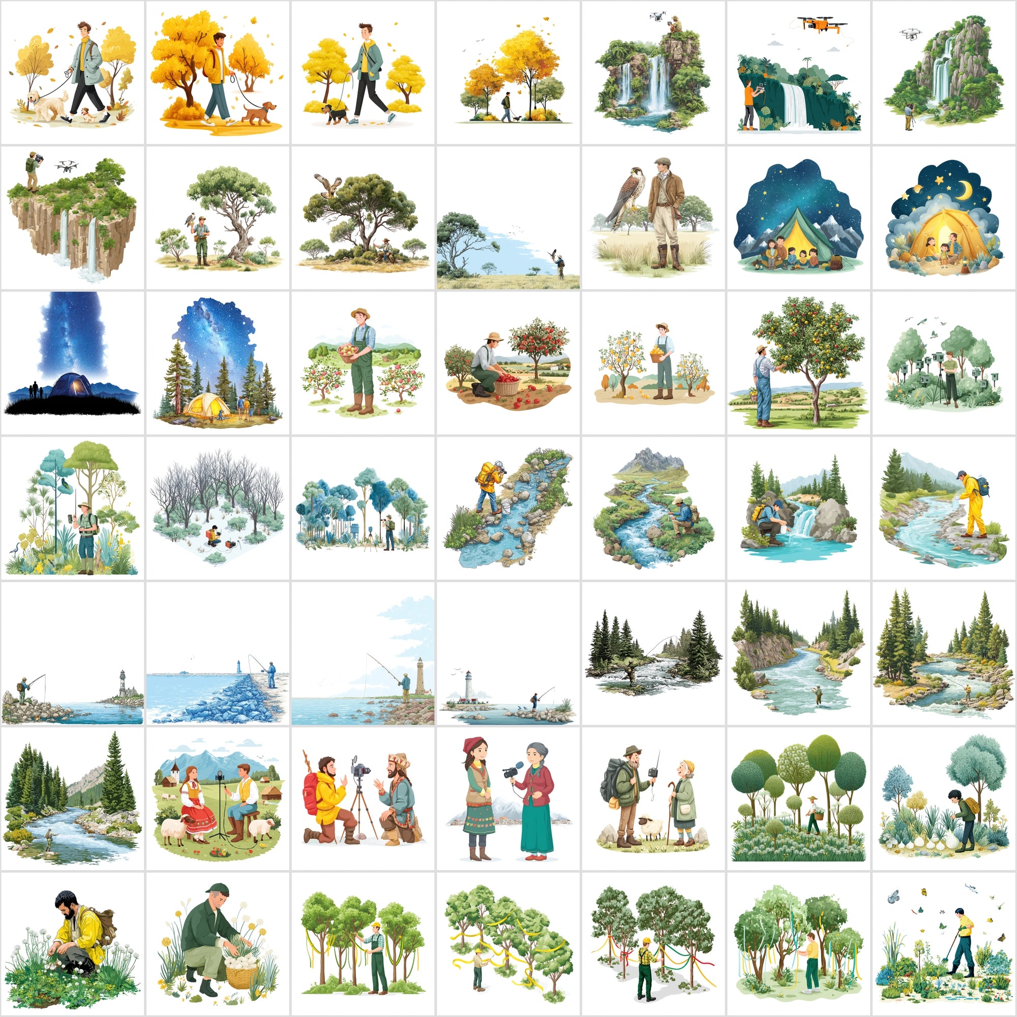 485 Outdoor Adventure Illustrations Bundle | Nature Scenes Digital Art Collection