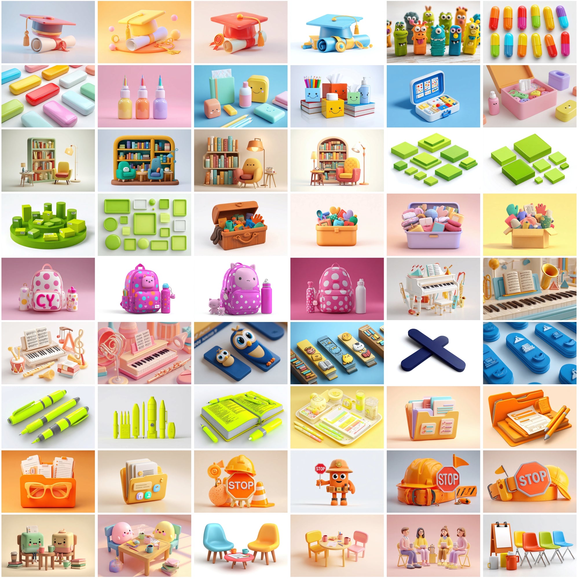 575 Clay Back-to-School Images • Pastel 3D Clipart