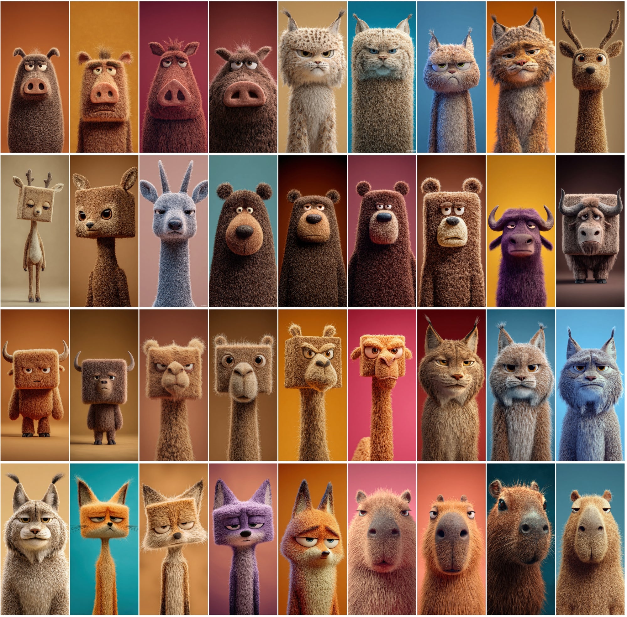 615 Tired Square-Headed Animals Clipart – 3D Cute Animal Bundle