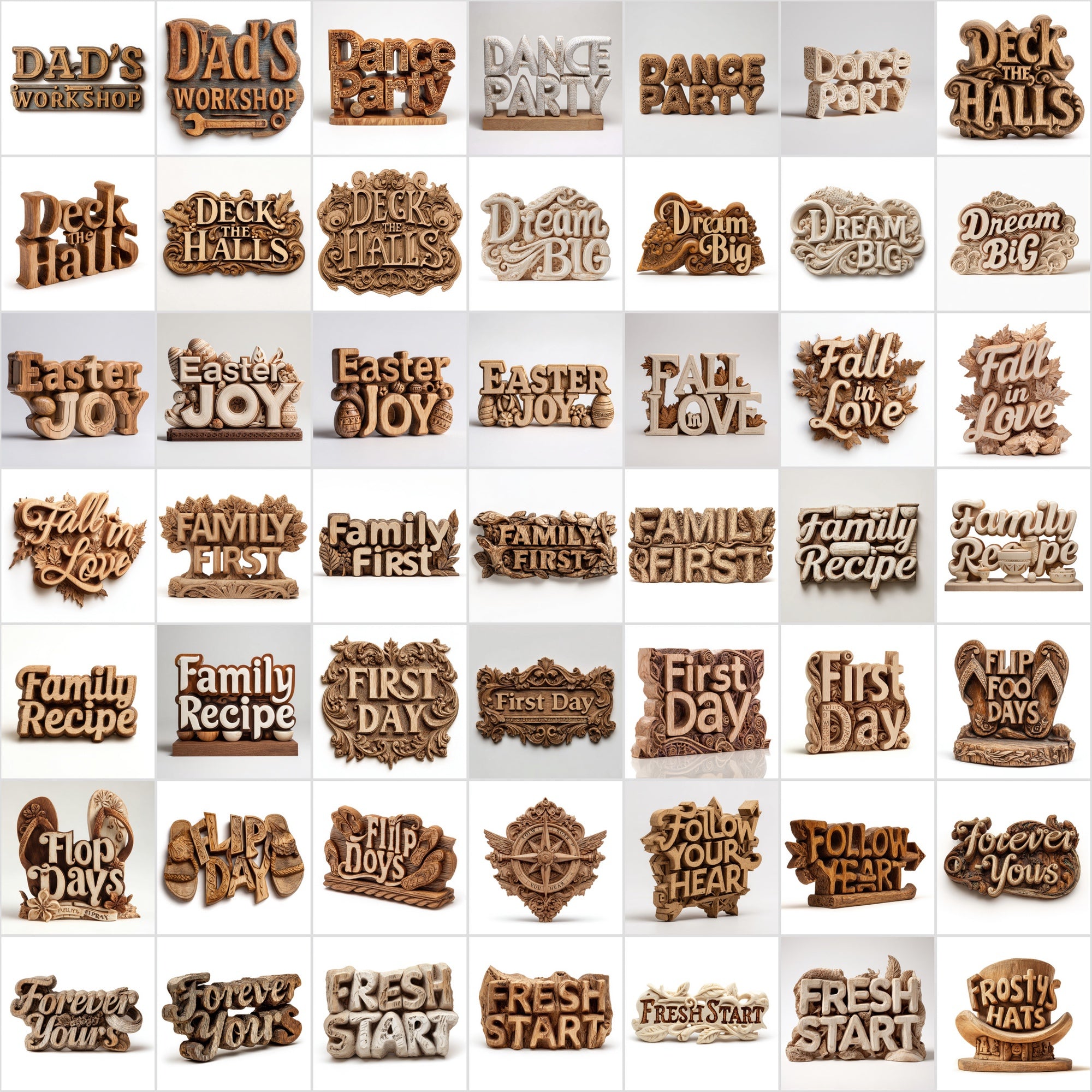 485 Wood Carved Word Art Images