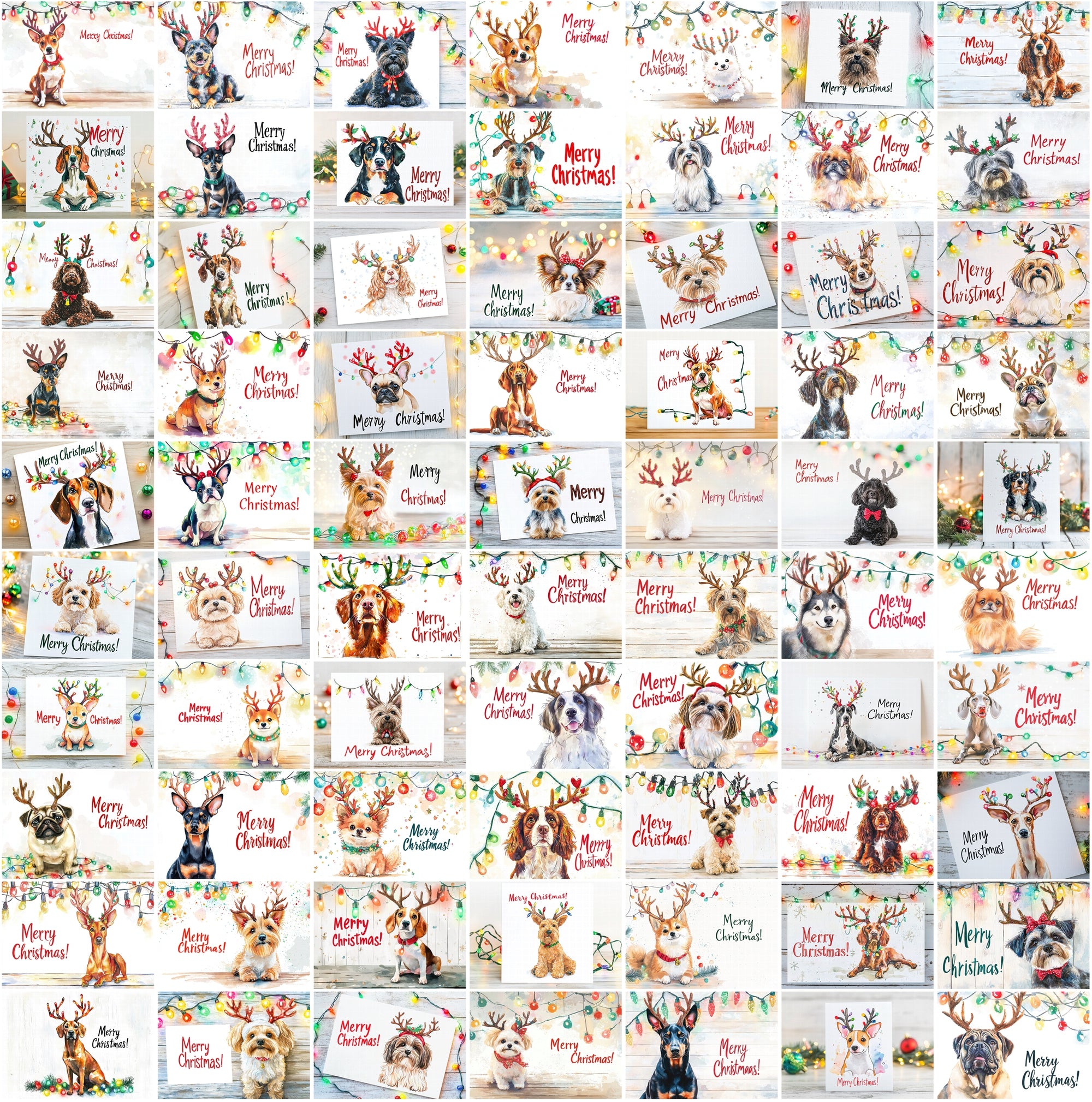 800 Christmas Dog Images - Festive Reindeer Antlers Digital Download