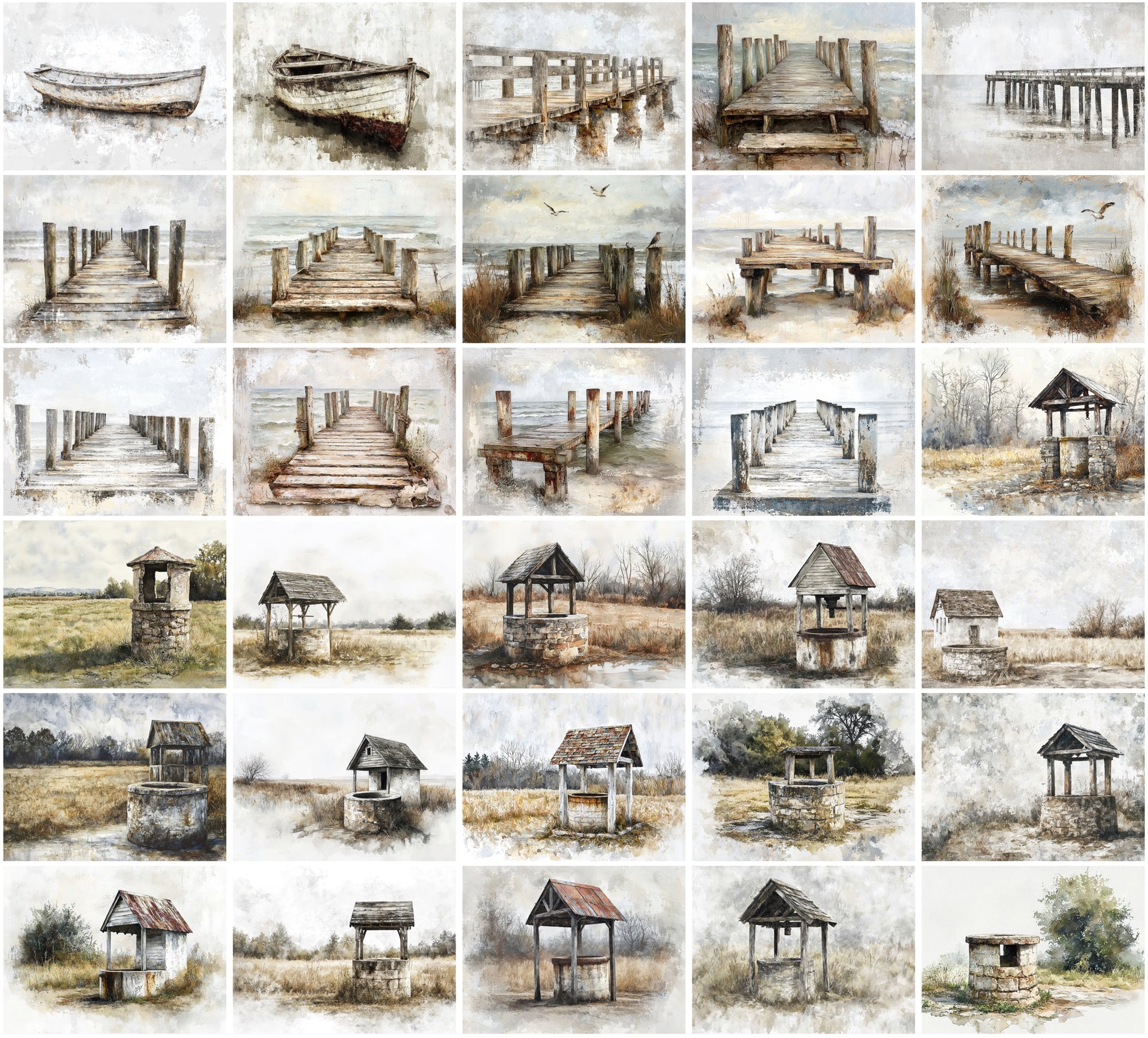 Rustic House Art Bundle - 310 JPG Images, Vintage Farmhouses & Beach Huts
