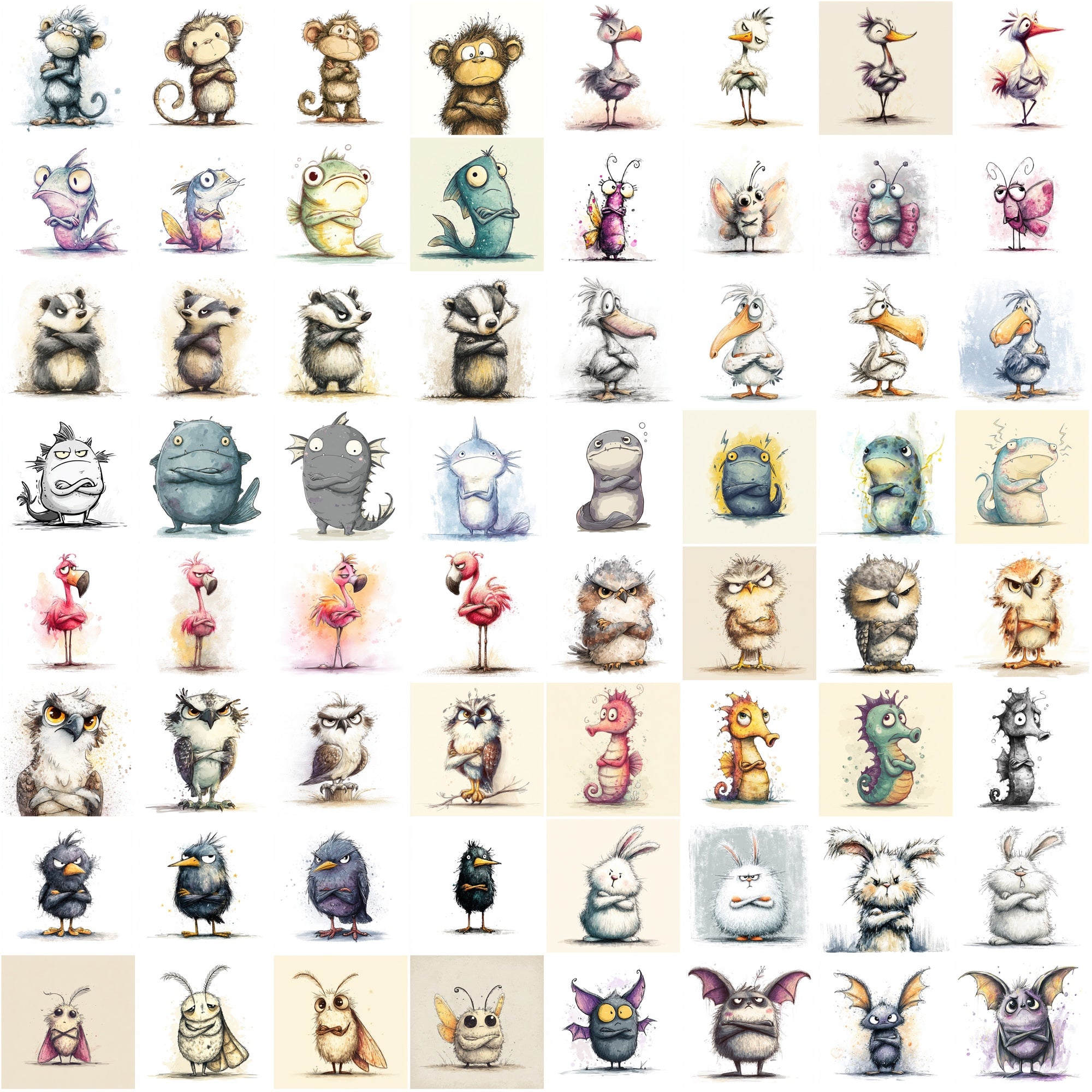 600 Irritated & Angry Cartoon Animal Illustrations – Cute Adorable Characters