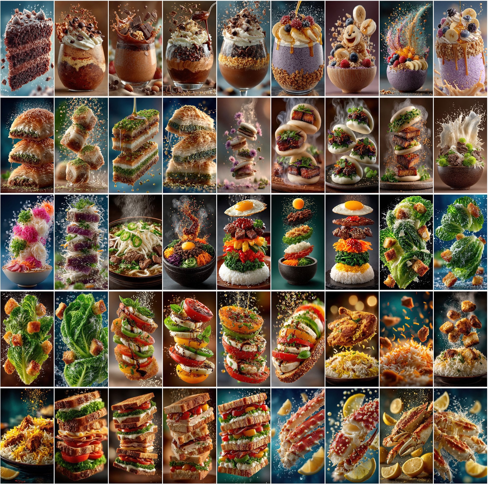510 Floating Food Images – Hyper-Realistic, Cinematic JPG Collection with Commercial License