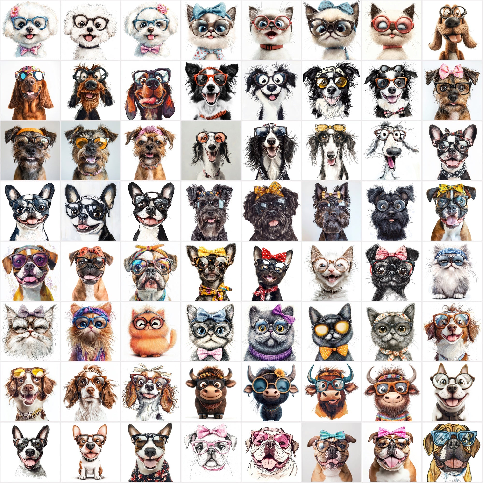 960 Funny Animal Portraits with Eyeglasses & Scarfs