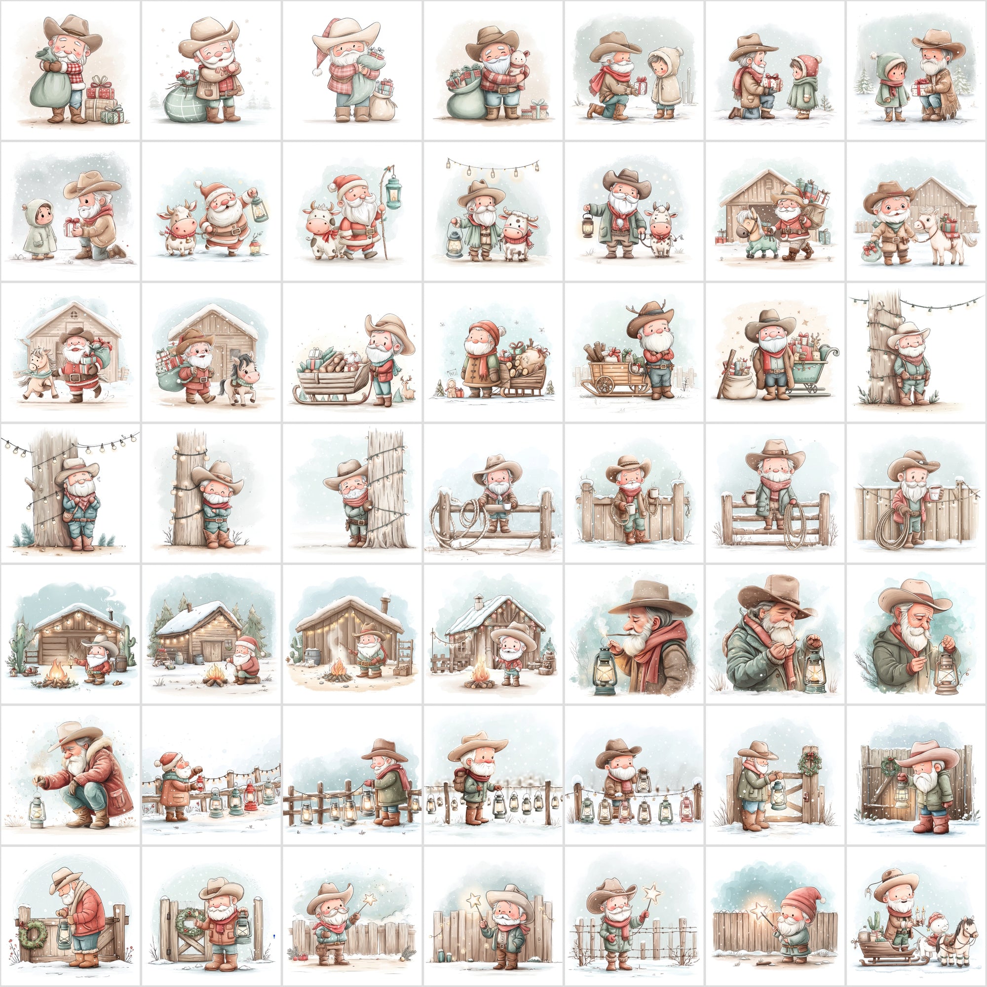 600 Winter Cowboy Christmas Images – Cozy Western Holiday Art, Santa & Cowgirl Scenes, Rustic Ranch Aesthetic, Commercial Use JPG