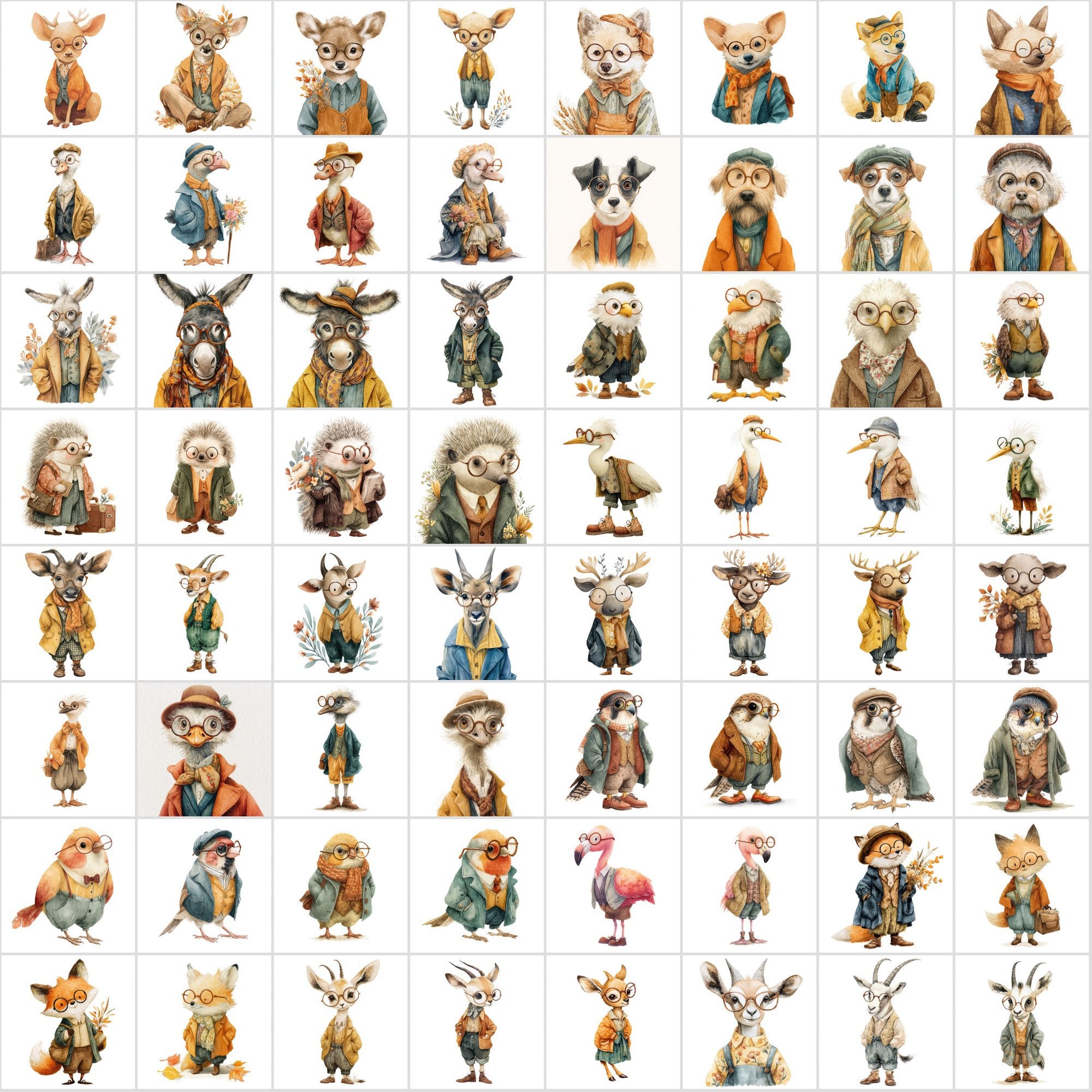 600 Adorable Watercolor Animal Illustrations – Vintage Fall Style