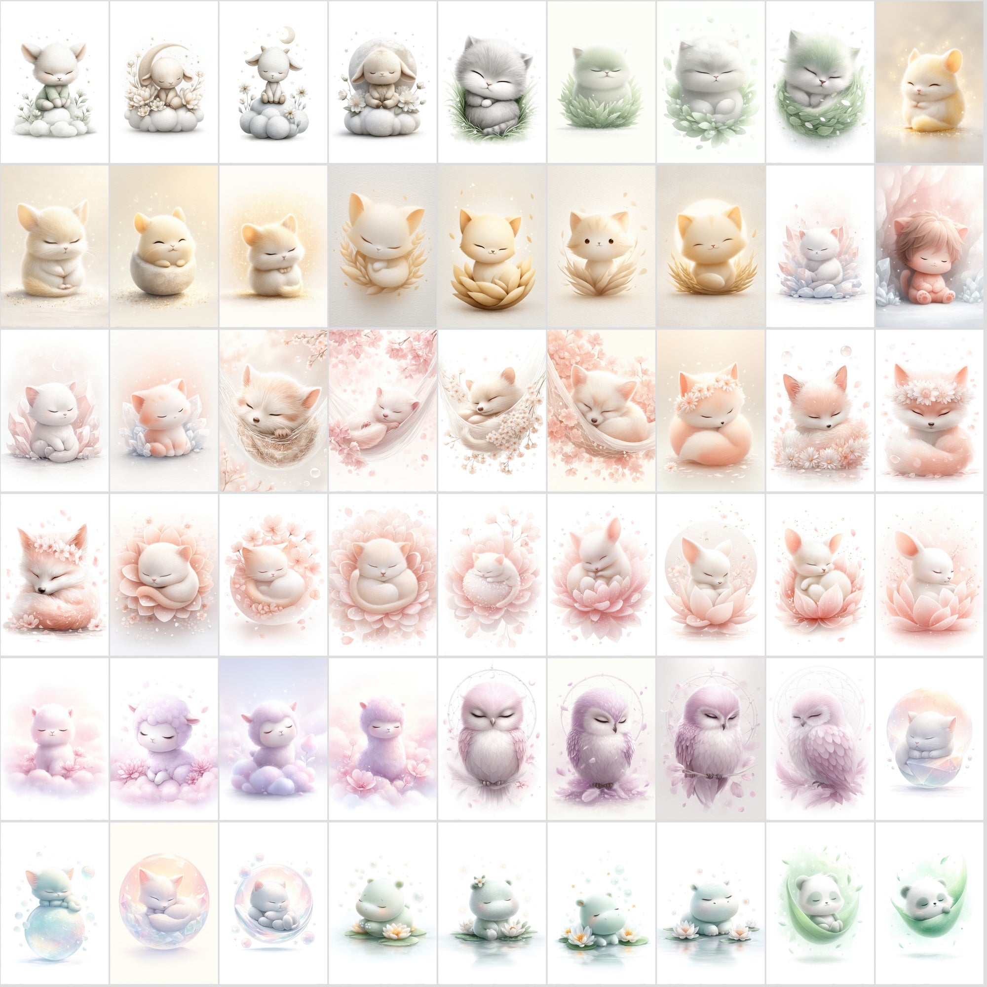 480 Watercolor Baby Animal Clipart, Dreamy Nursery Art Bundle, Pastel Illustrations, Commercial Use JPG