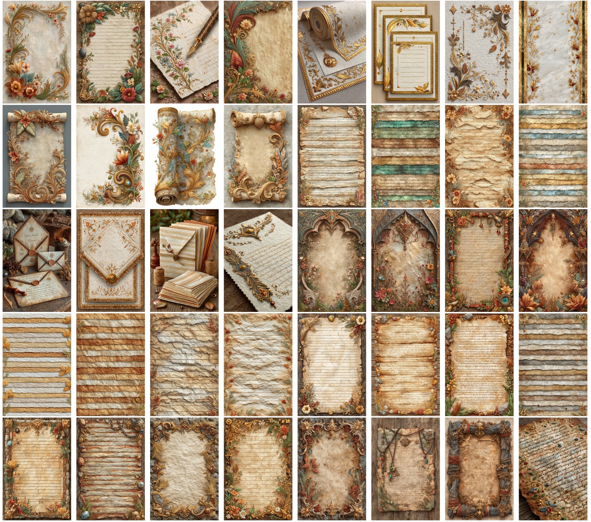 590 Vintage Christmas Parchment Pages | Lined Stationery, Antique Paper, JPG, Commercial Use