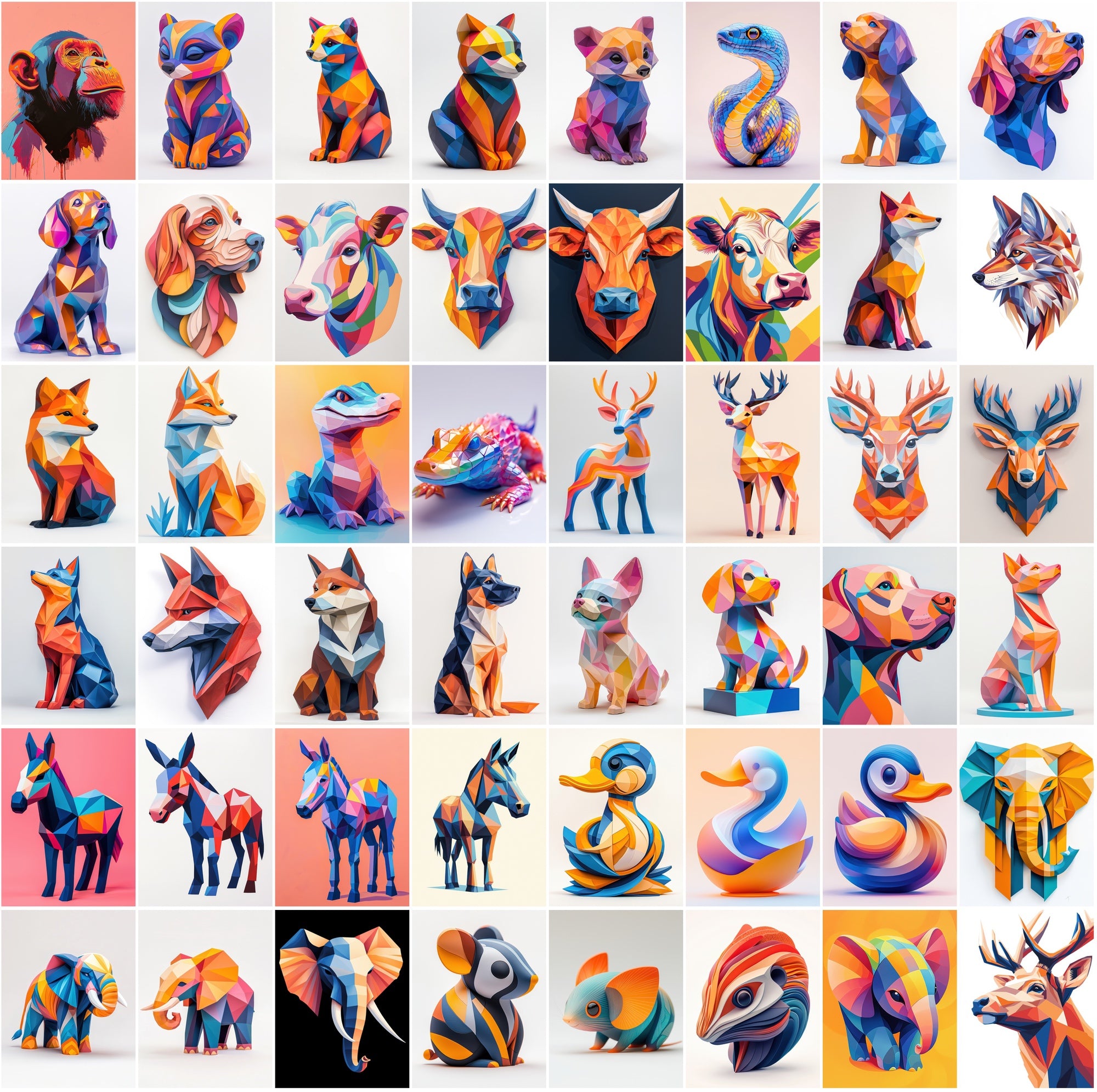 495 Polygon Style Animal Graphics - Vibrant Colorful Animal Art, Commercial License