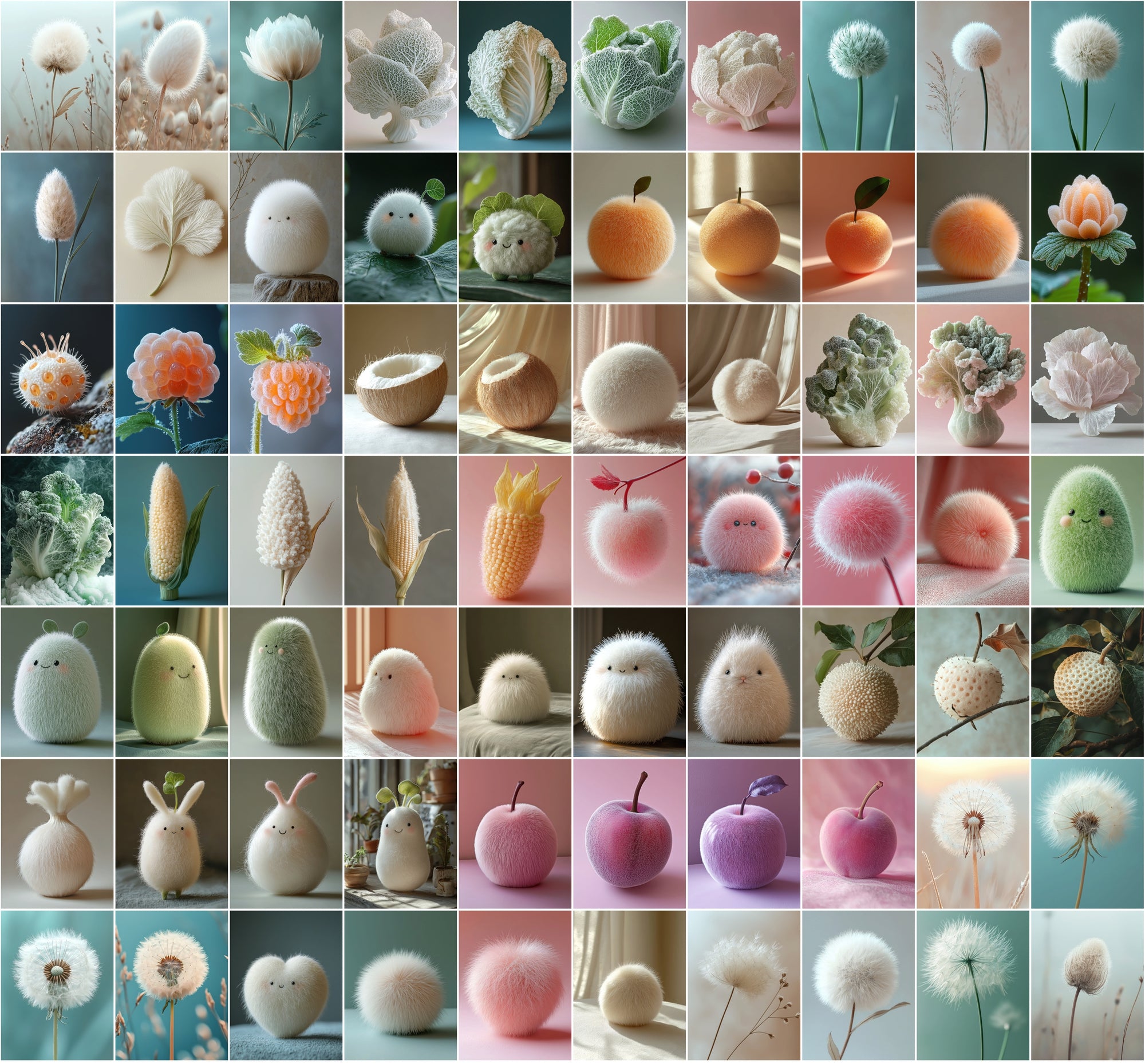 750 Fluffy Fruits & Vegetables Digital Images | Kawaii Food Clipart