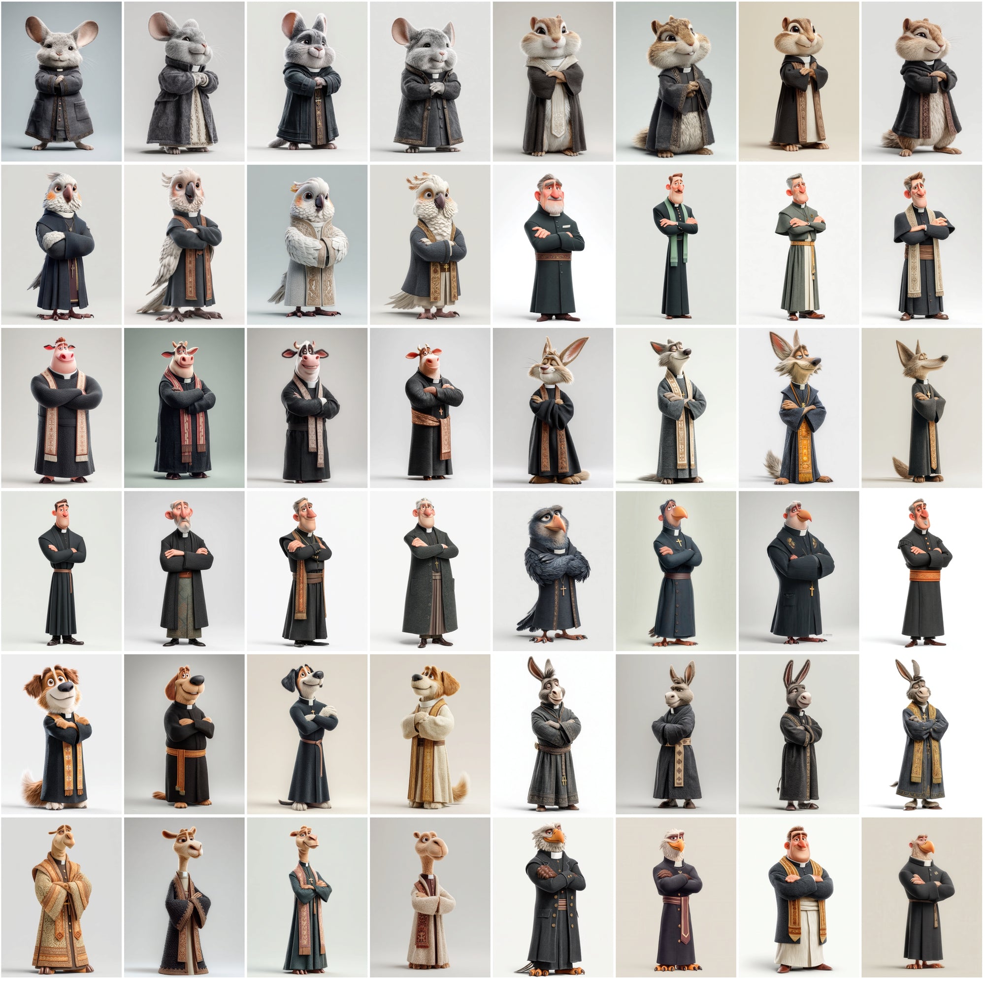 590 Cute Animal Priest Illustrations – High-Resolution JPGs with Commercial License