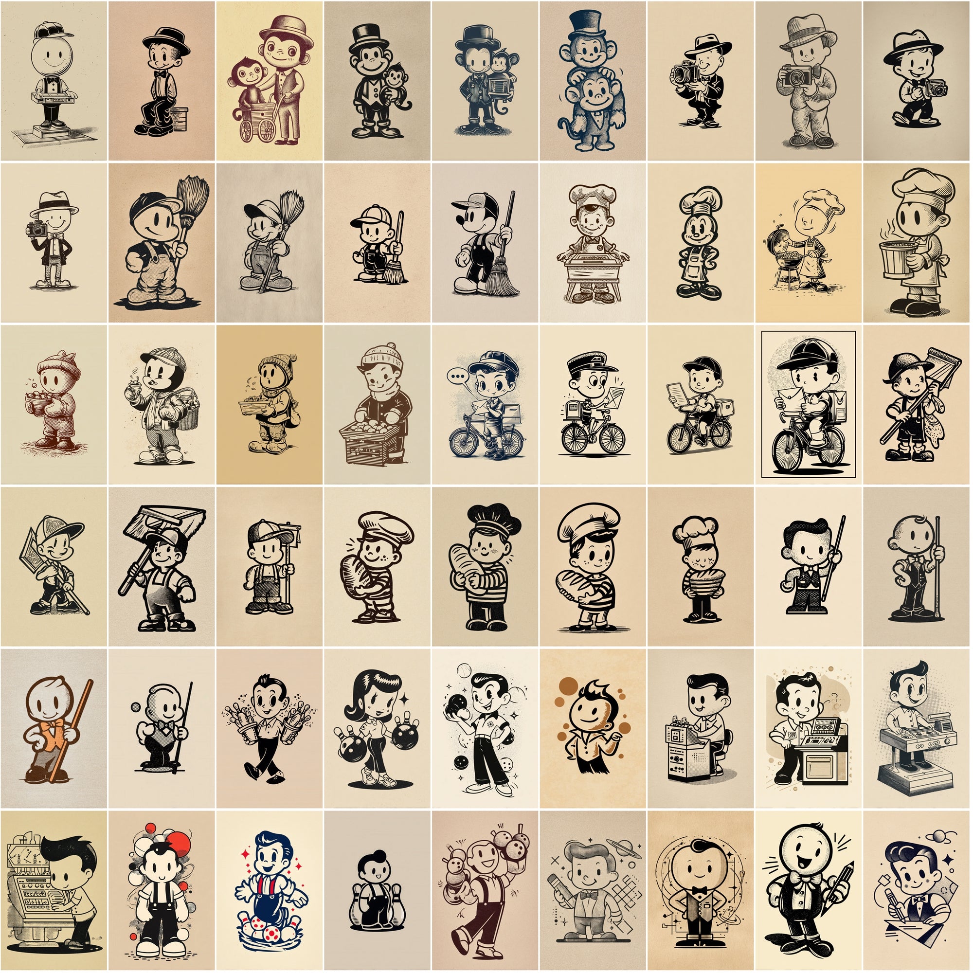580 Retro Cartoon Mascots – Vintage 1950s-Inspired Clipart for T-Shirts & Crafts