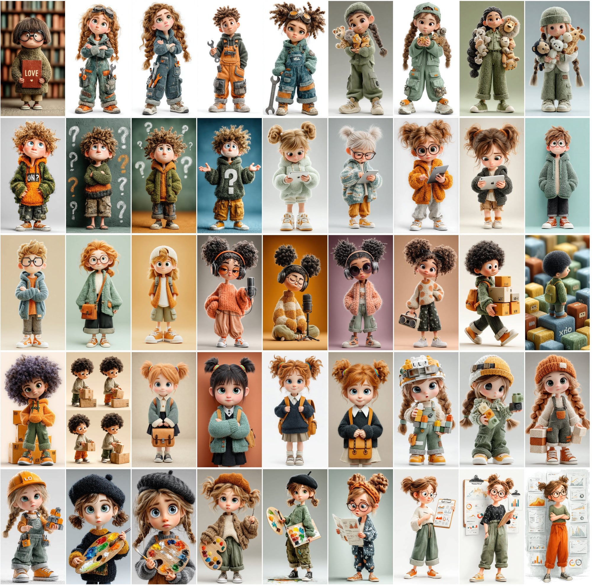625 Cartoon 3D Boy & Girl Characters – High-Res JPGs with Commercial License