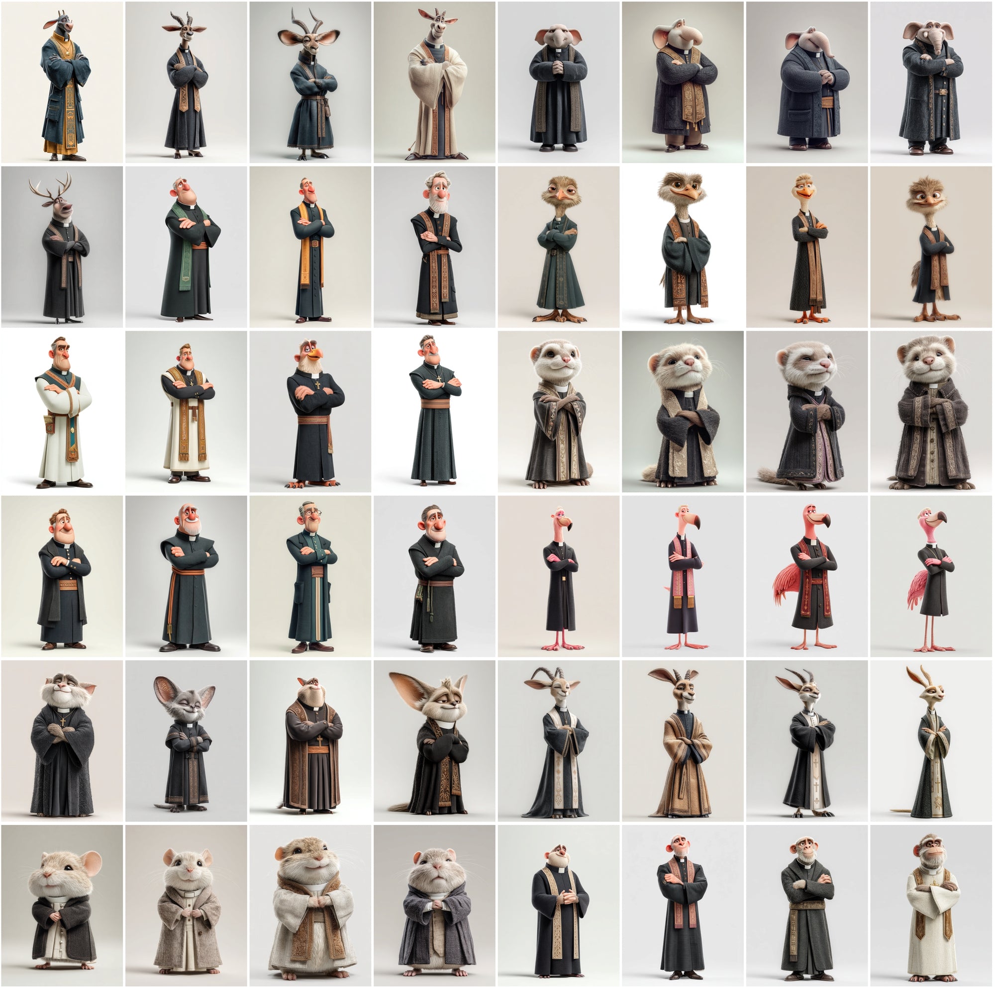 590 Cute Animal Priest Illustrations – High-Resolution JPGs with Commercial License