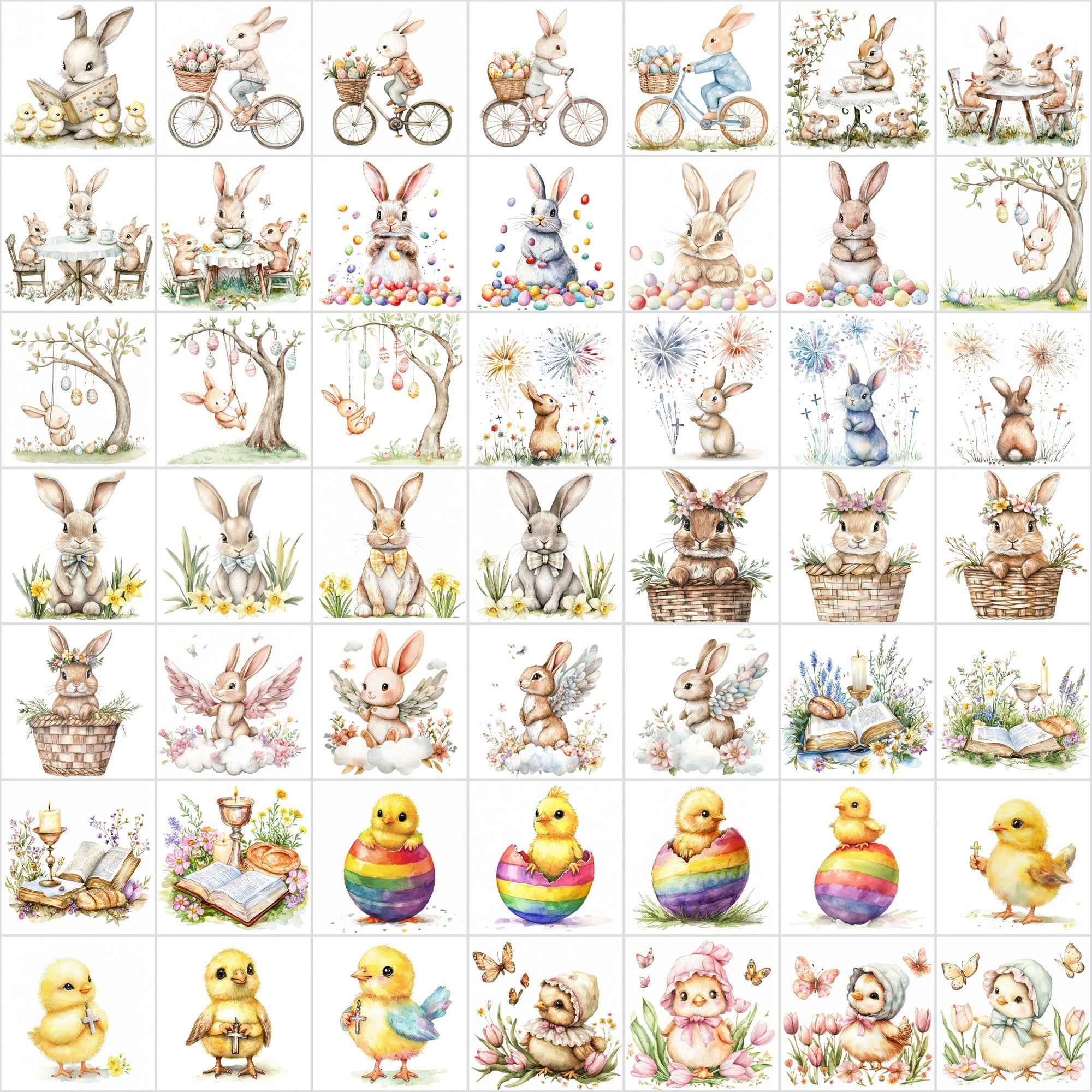 550 Watercolor Easter Clipart | Christian & Spring JPG Bundle