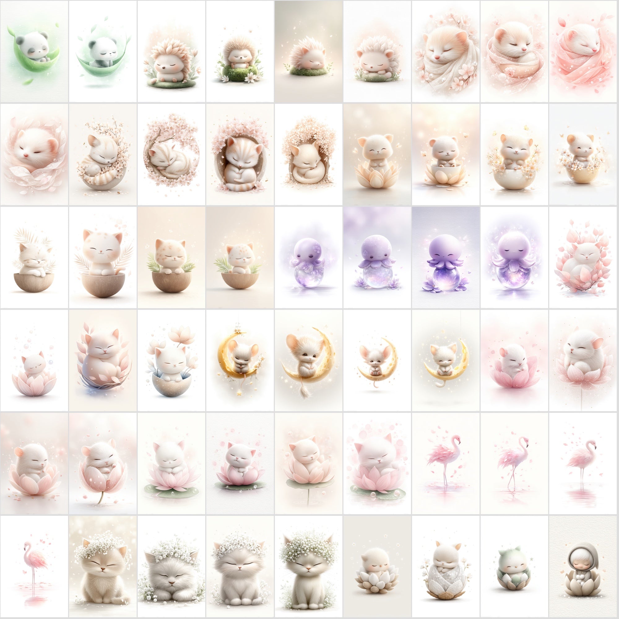 480 Watercolor Baby Animal Clipart, Dreamy Nursery Art Bundle, Pastel Illustrations, Commercial Use JPG