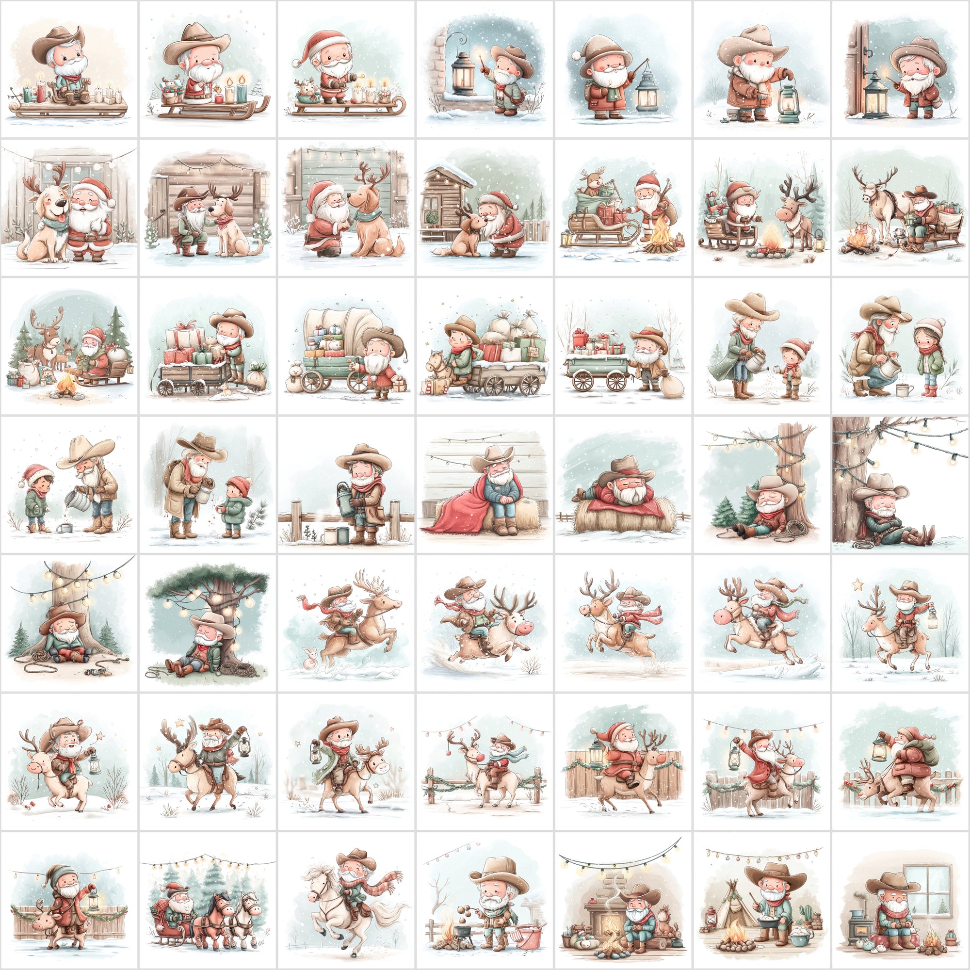 600 Winter Cowboy Christmas Images – Cozy Western Holiday Art, Santa & Cowgirl Scenes, Rustic Ranch Aesthetic, Commercial Use JPG