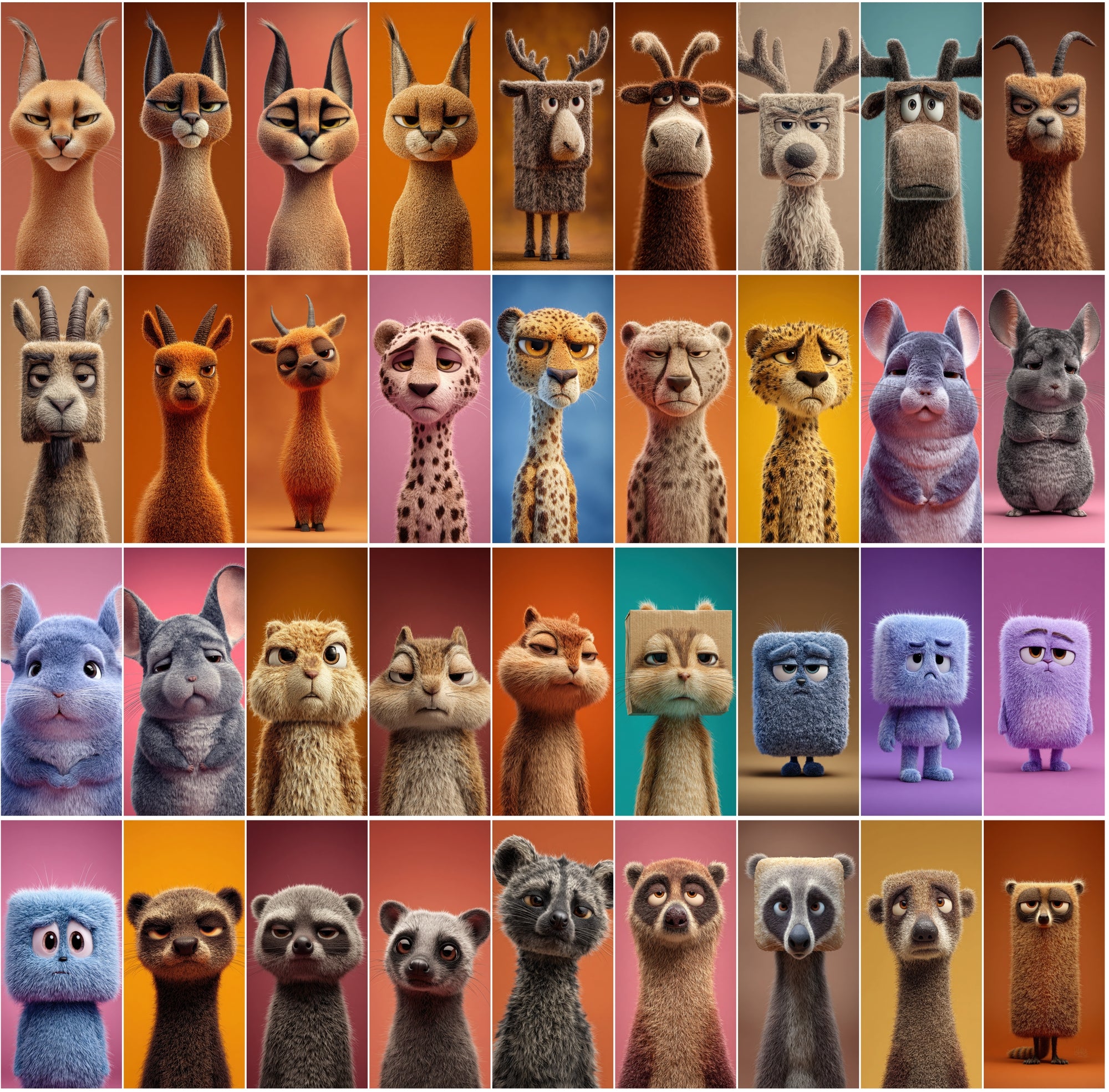 615 Tired Square-Headed Animals Clipart – 3D Cute Animal Bundle