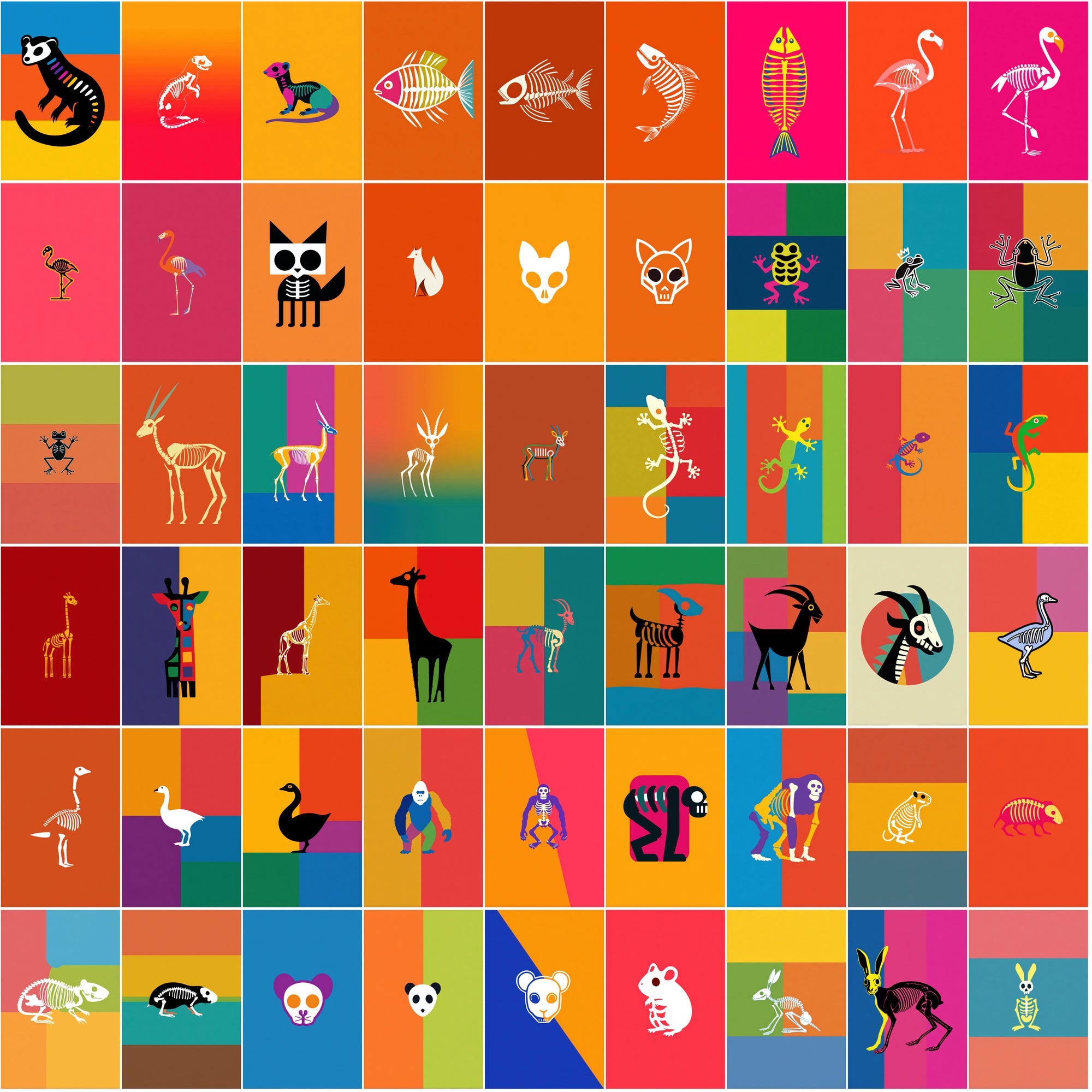 520 Skeleton Animal Illustrations | Colorful JPG Bundle with Commercial License