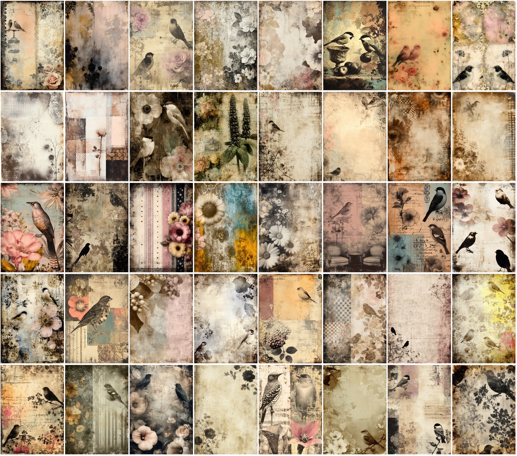 580 Vintage Backgrounds – Elegant Floral & Bird Patterns