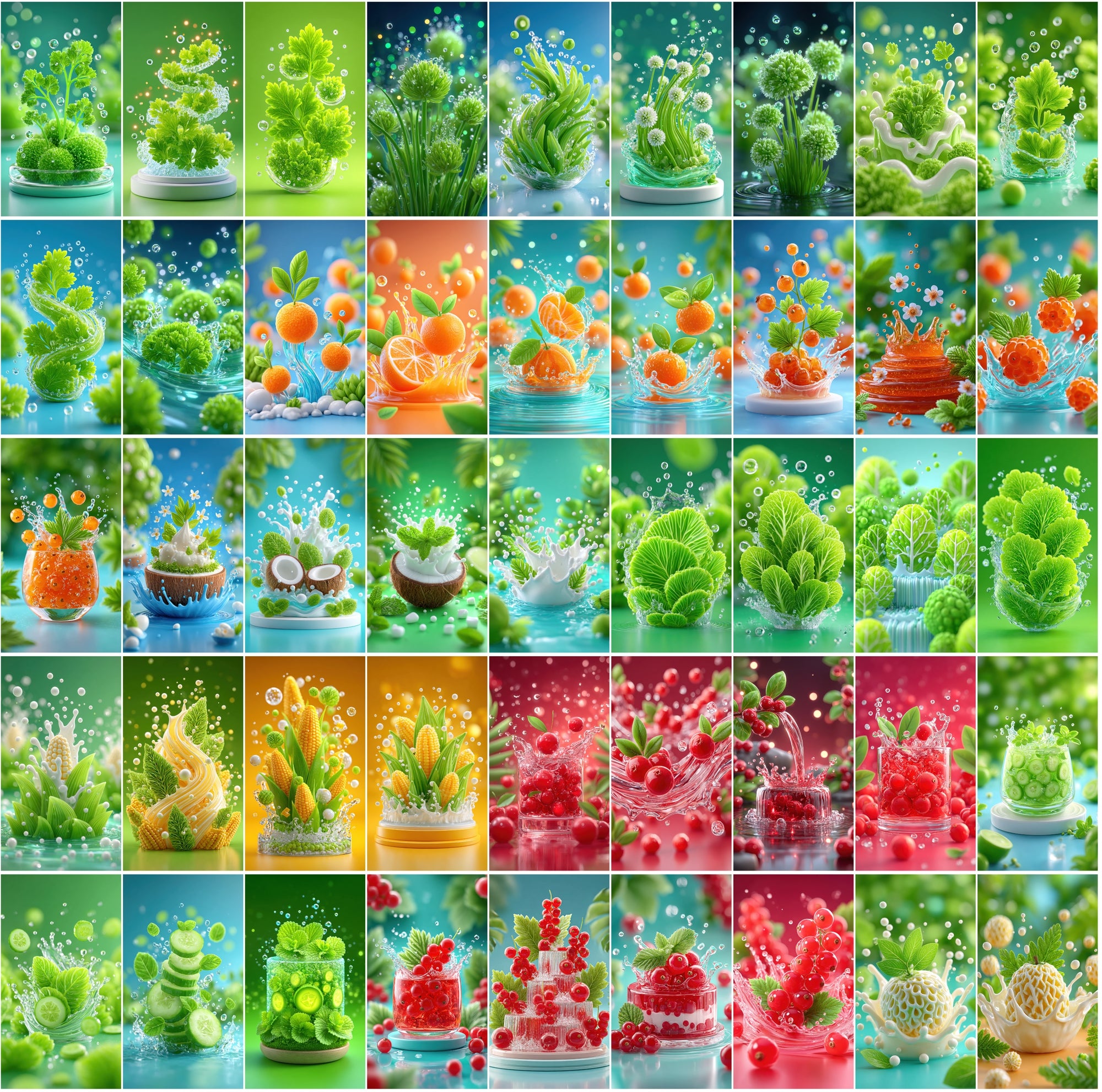 625 Fruit & Veg Water Splash Stock Photos | Vertical 9:16 JPG Bundle