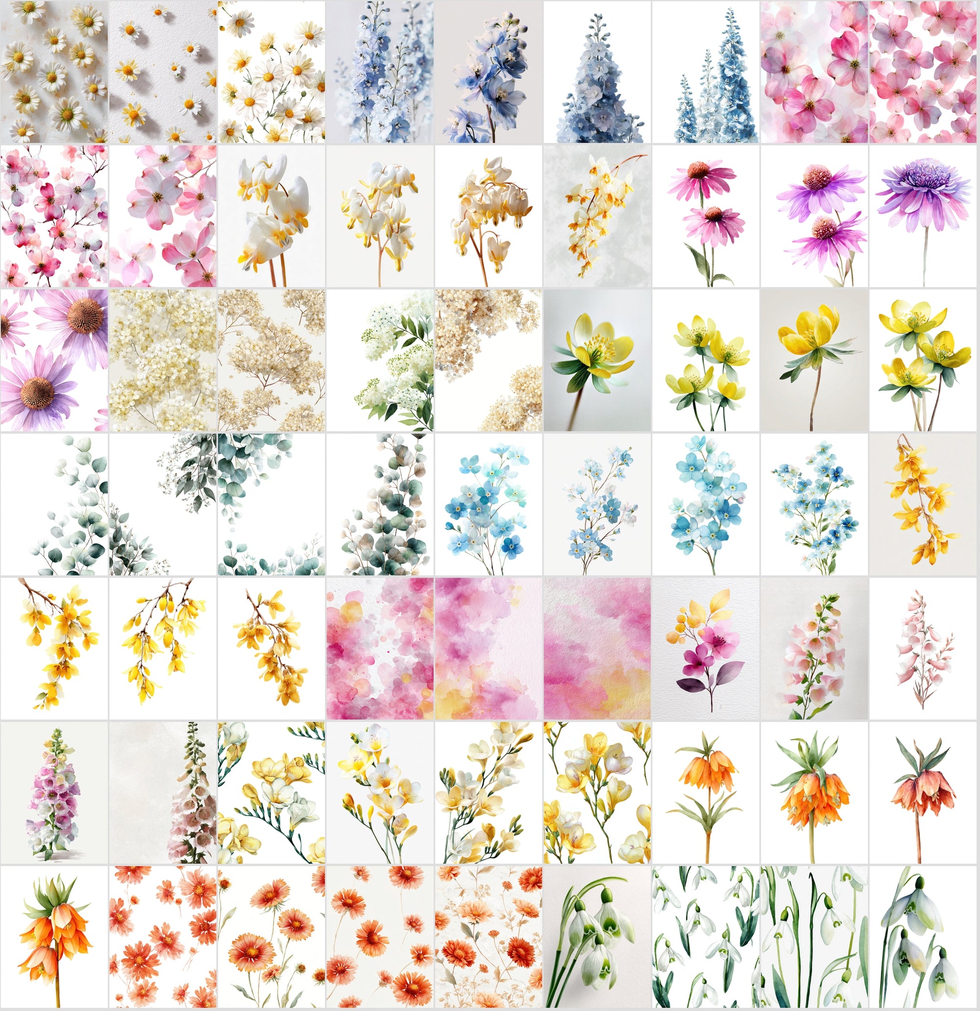 620 Watercolor Floral Images Bundle | Commercial Use Digital Clipart | High Resolution Botanical Graphics