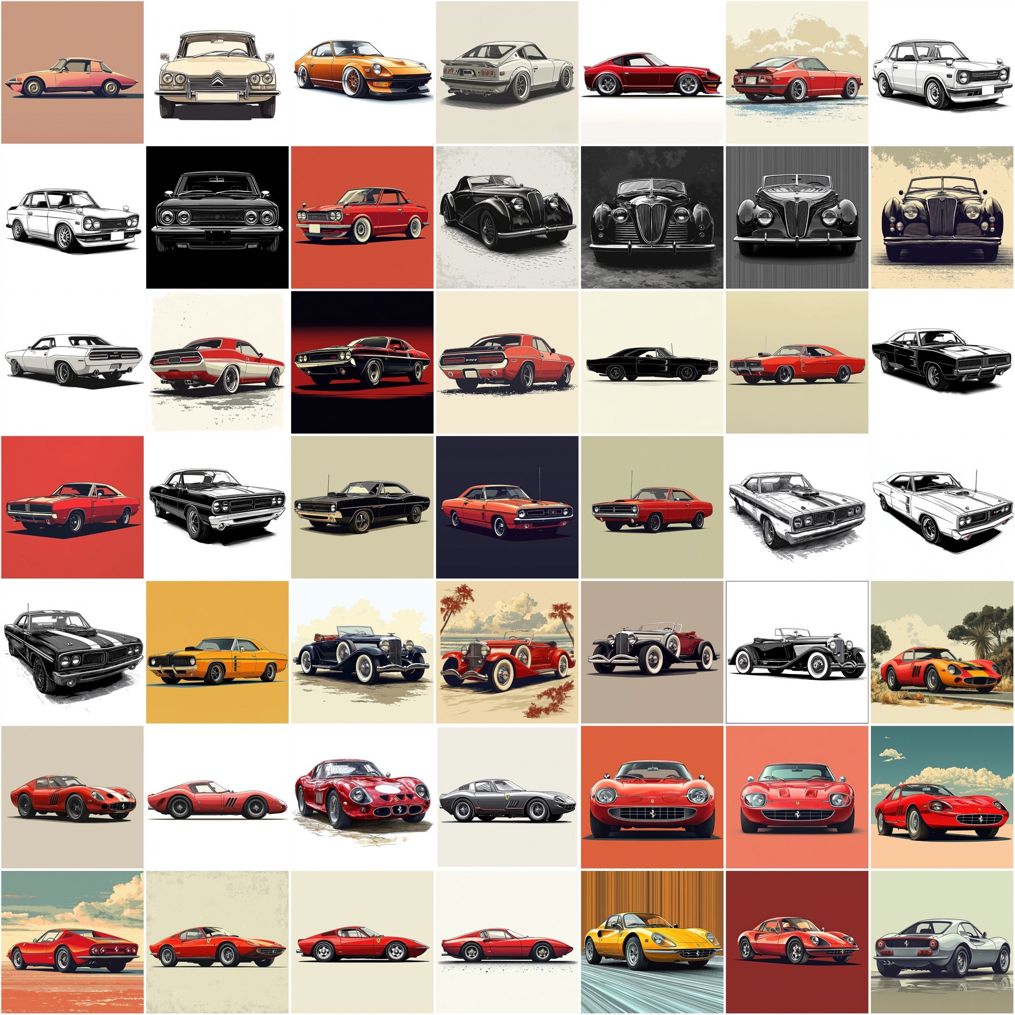 530 Classic Car Illustration Images β High-Res Retro Style JPGs with Commercial License