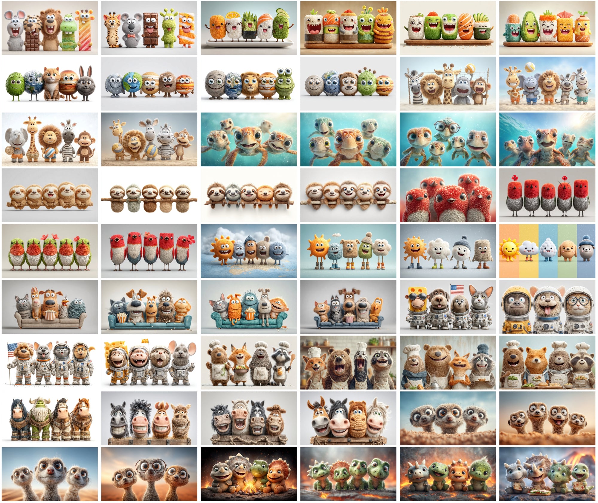 610 Funny Animal Friends Clipart – High-Resolution 3D Caricature JPGs with Commercial License