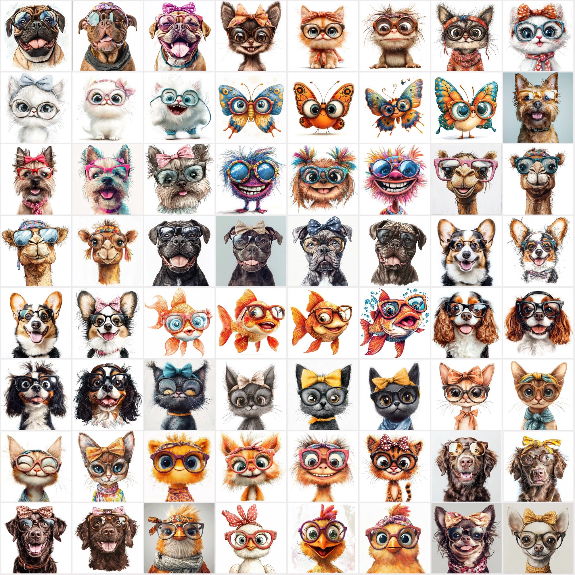 960 Funny Animal Portraits with Eyeglasses & Scarfs