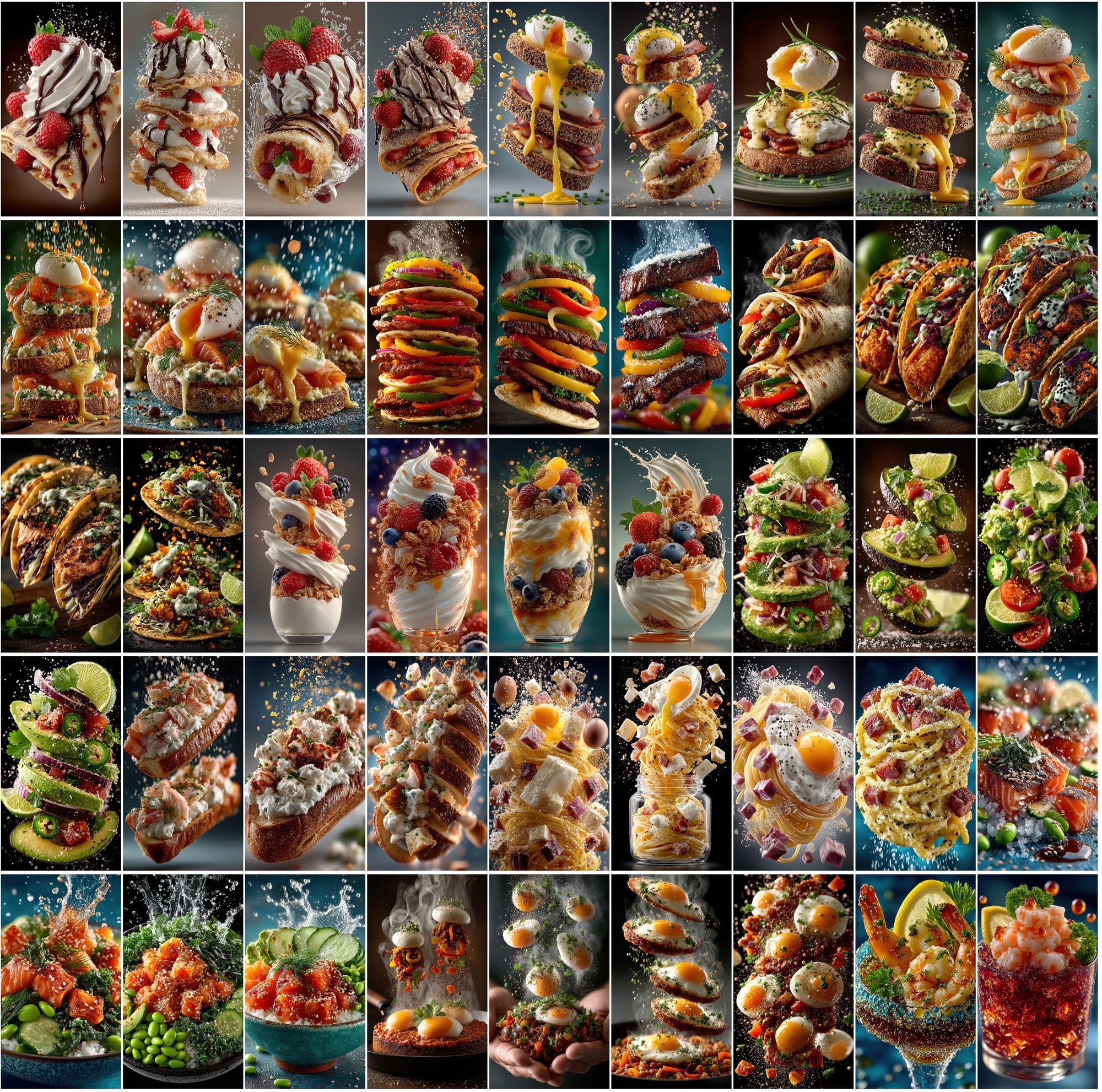 510 Floating Food Images – Hyper-Realistic, Cinematic JPG Collection with Commercial License