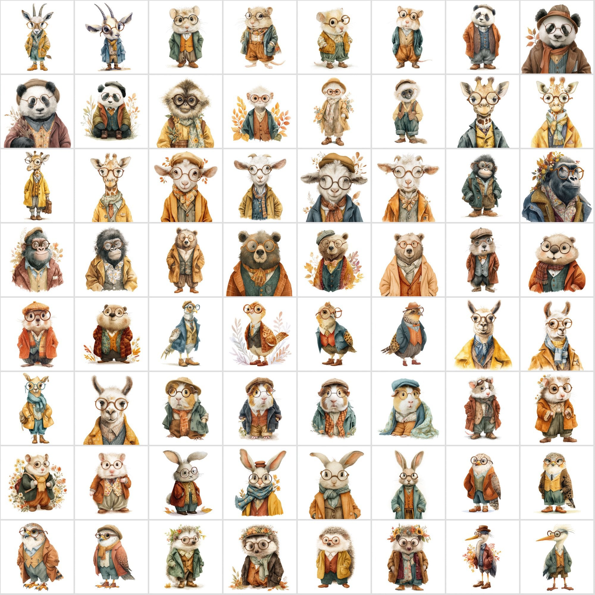 600 Adorable Watercolor Animal Illustrations – Vintage Fall Style