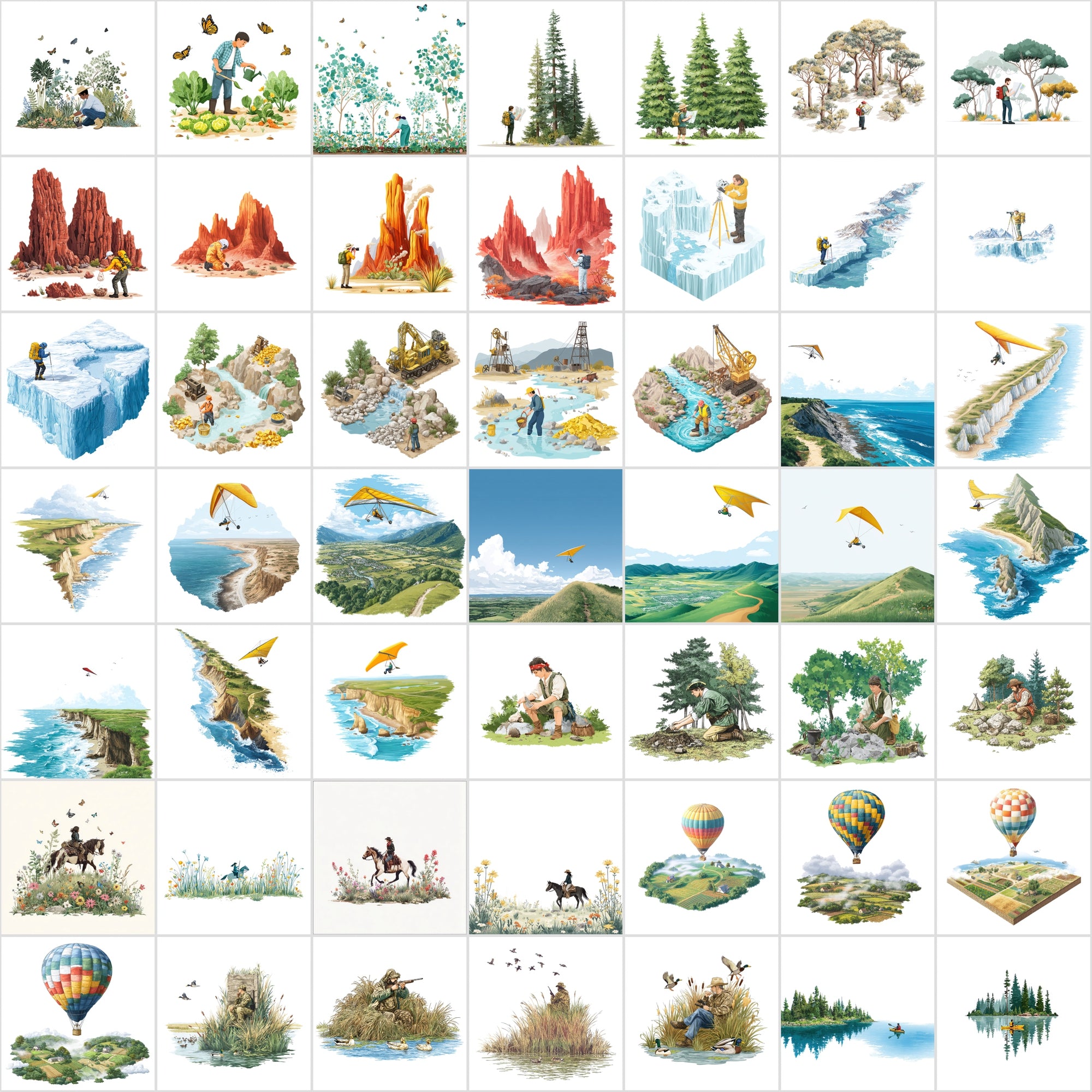 485 Outdoor Adventure Illustrations Bundle | Nature Scenes Digital Art Collection