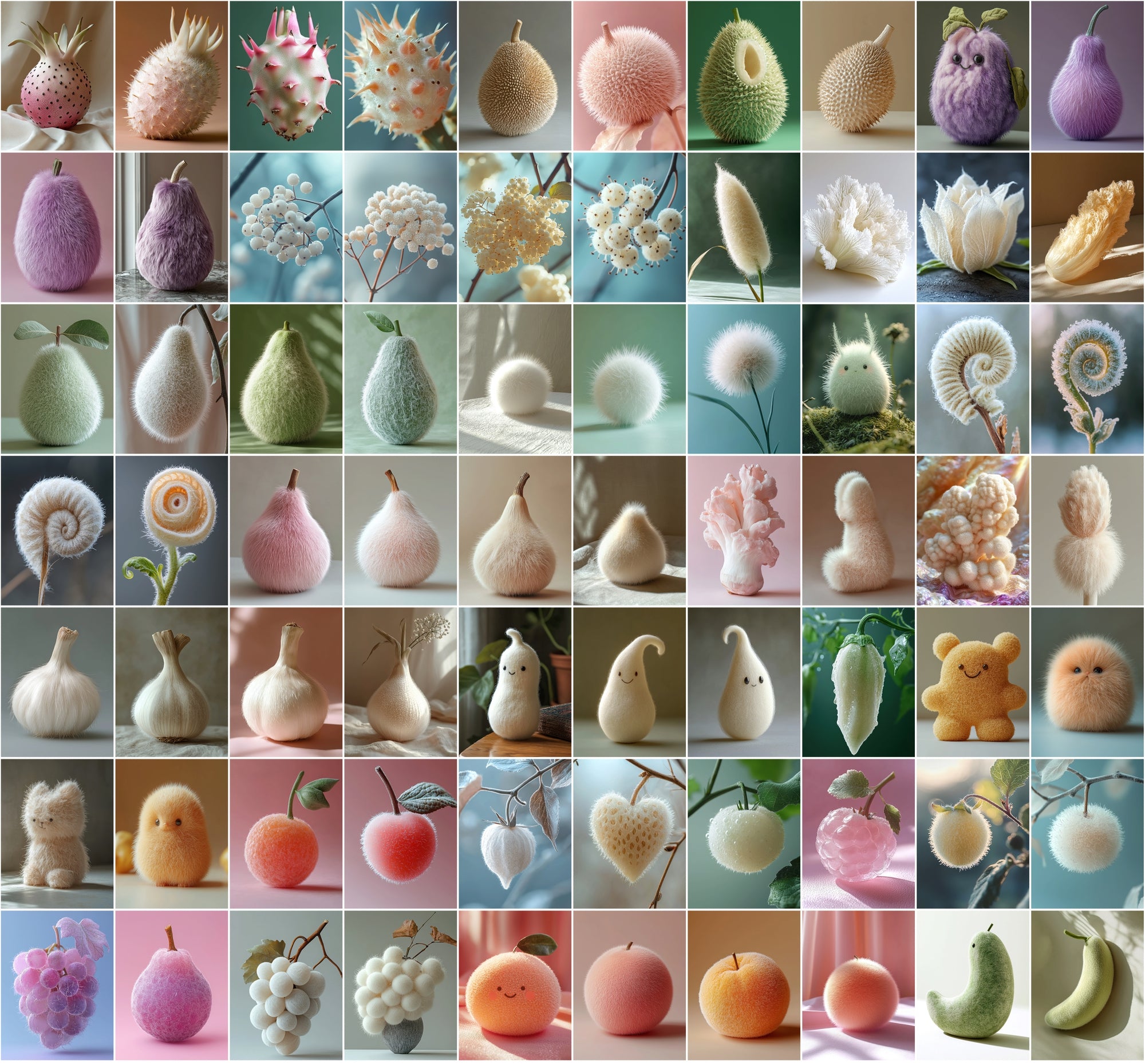 750 Fluffy Fruits & Vegetables Digital Images | Kawaii Food Clipart